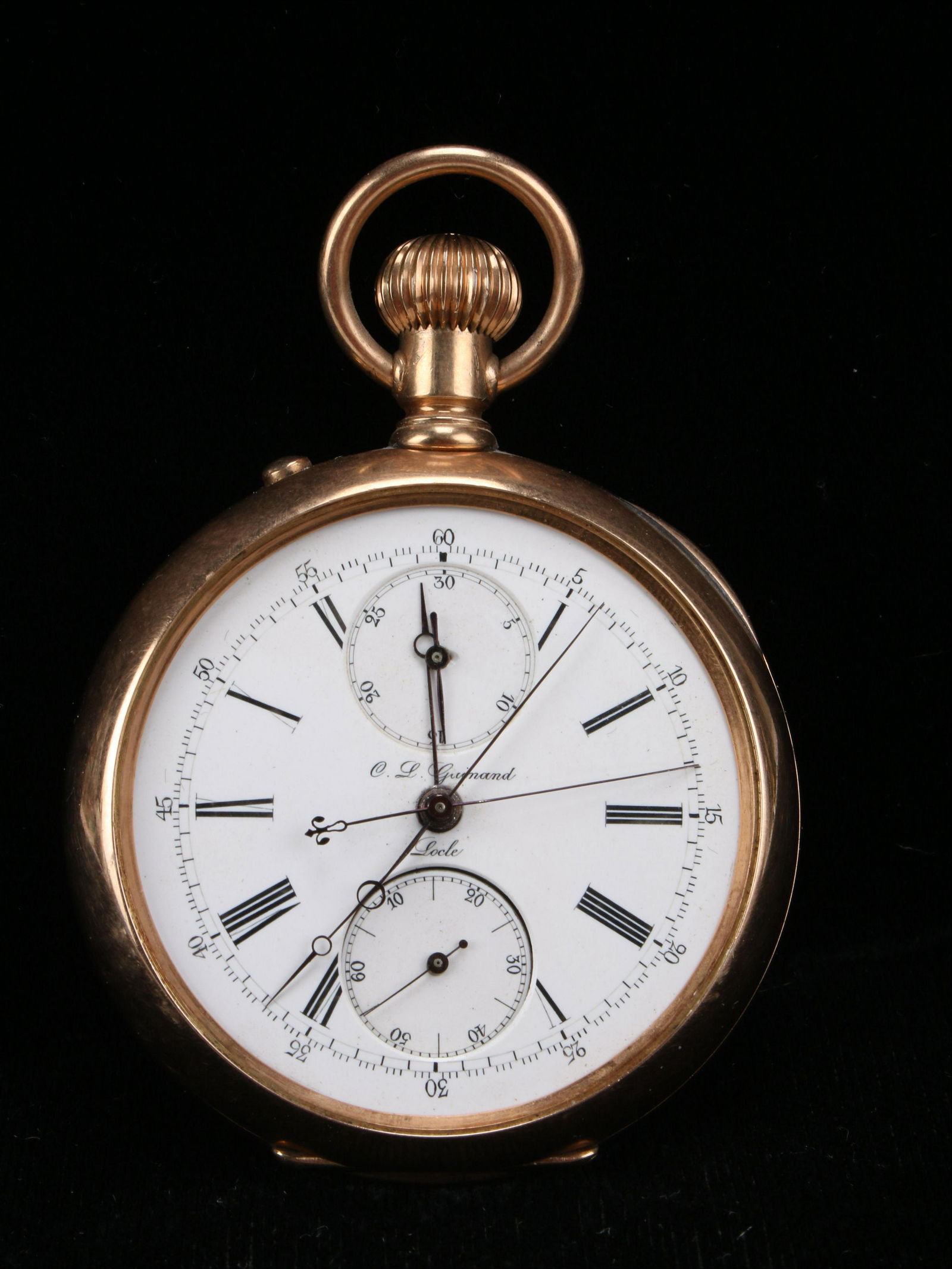 CL GUINAND 14K SPLIT SECOND CHRONOGRAPH POCKET WATCH (1 of 8)