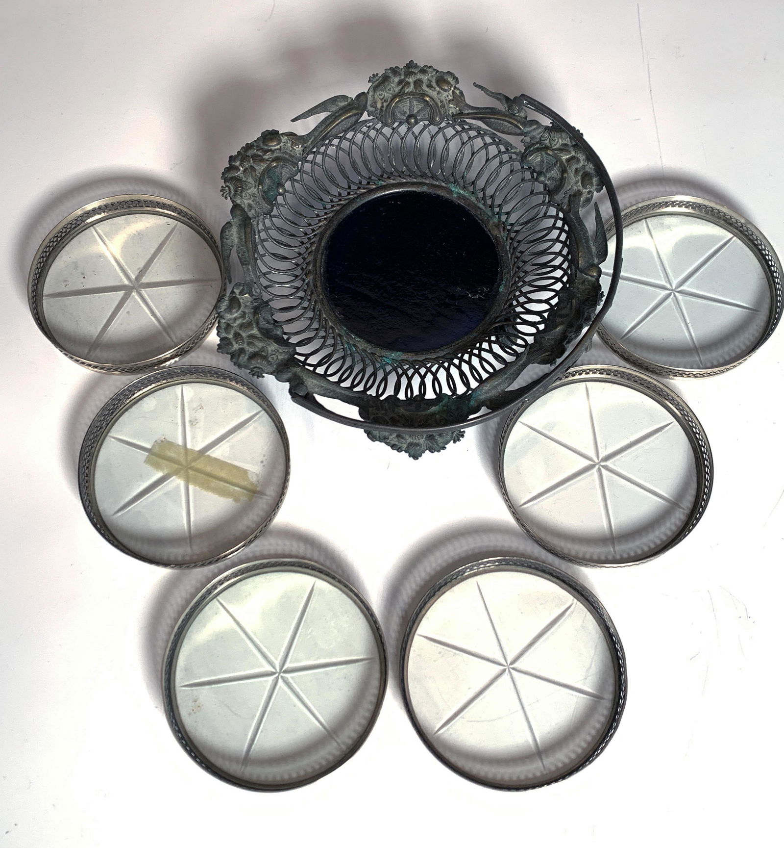 STERLING RIM COASTERS & SILVERPLATE BASKET (1 of 4)