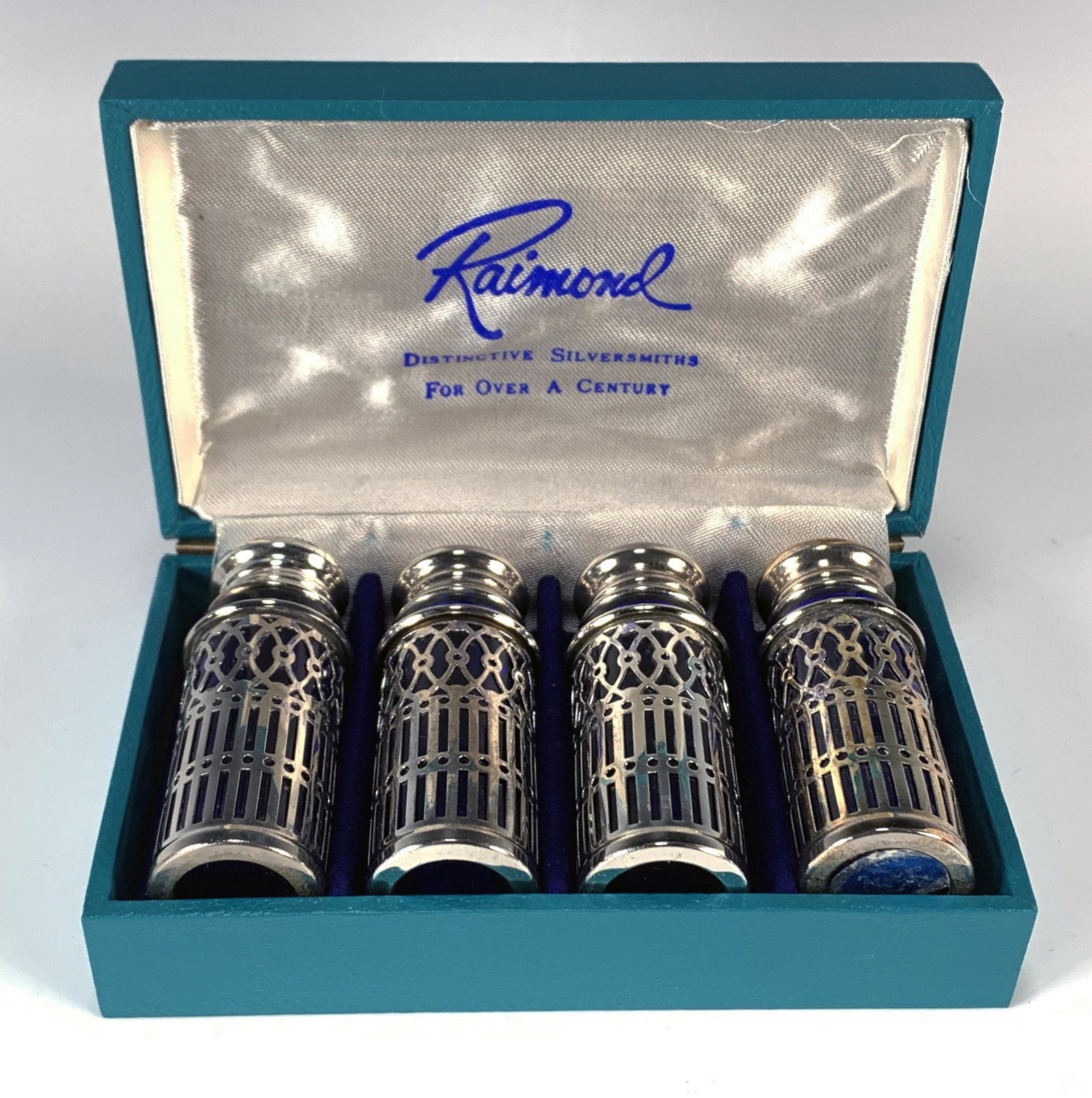 SILVER & COBALT GLASS SALT & PEPPER SHAKERS (1 of 3)