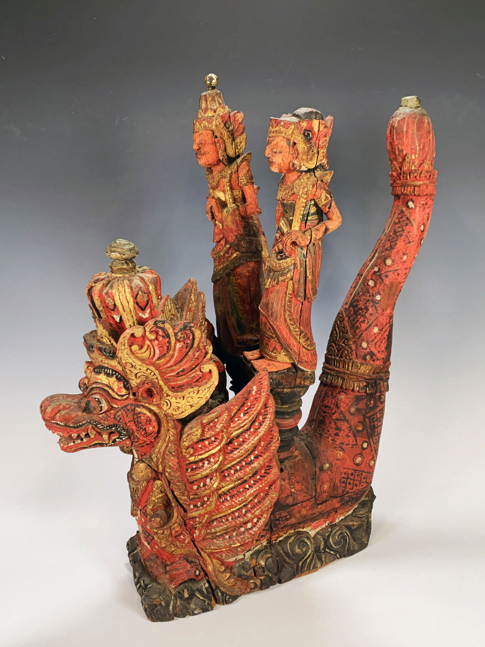 BALINESE CARVED EMPEROR & EMPRESS RIDING BEDAWANG NALA (1 of 6)