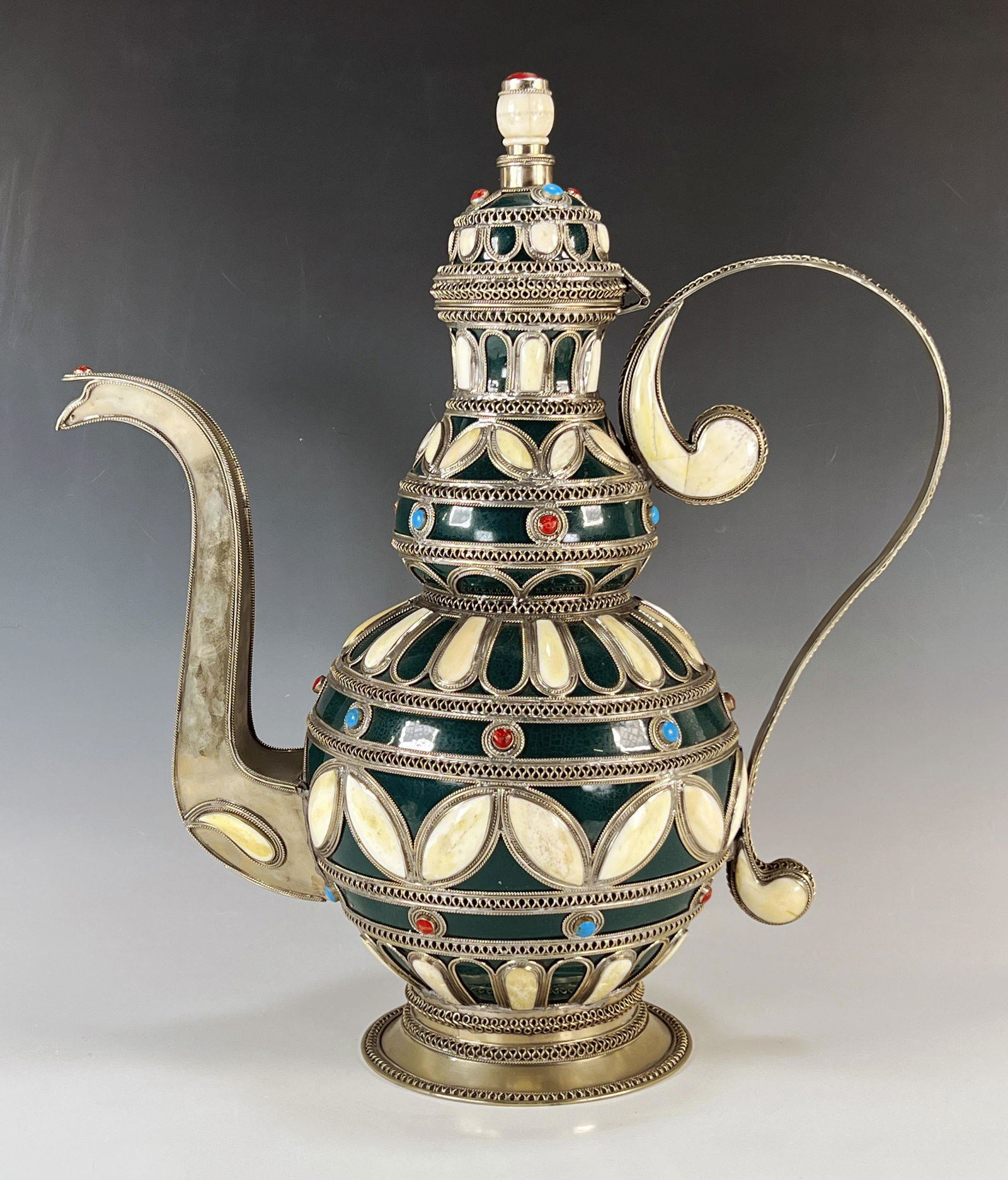 LARGE INLAID & ENAMEL COFFEE POT (1 of 9)