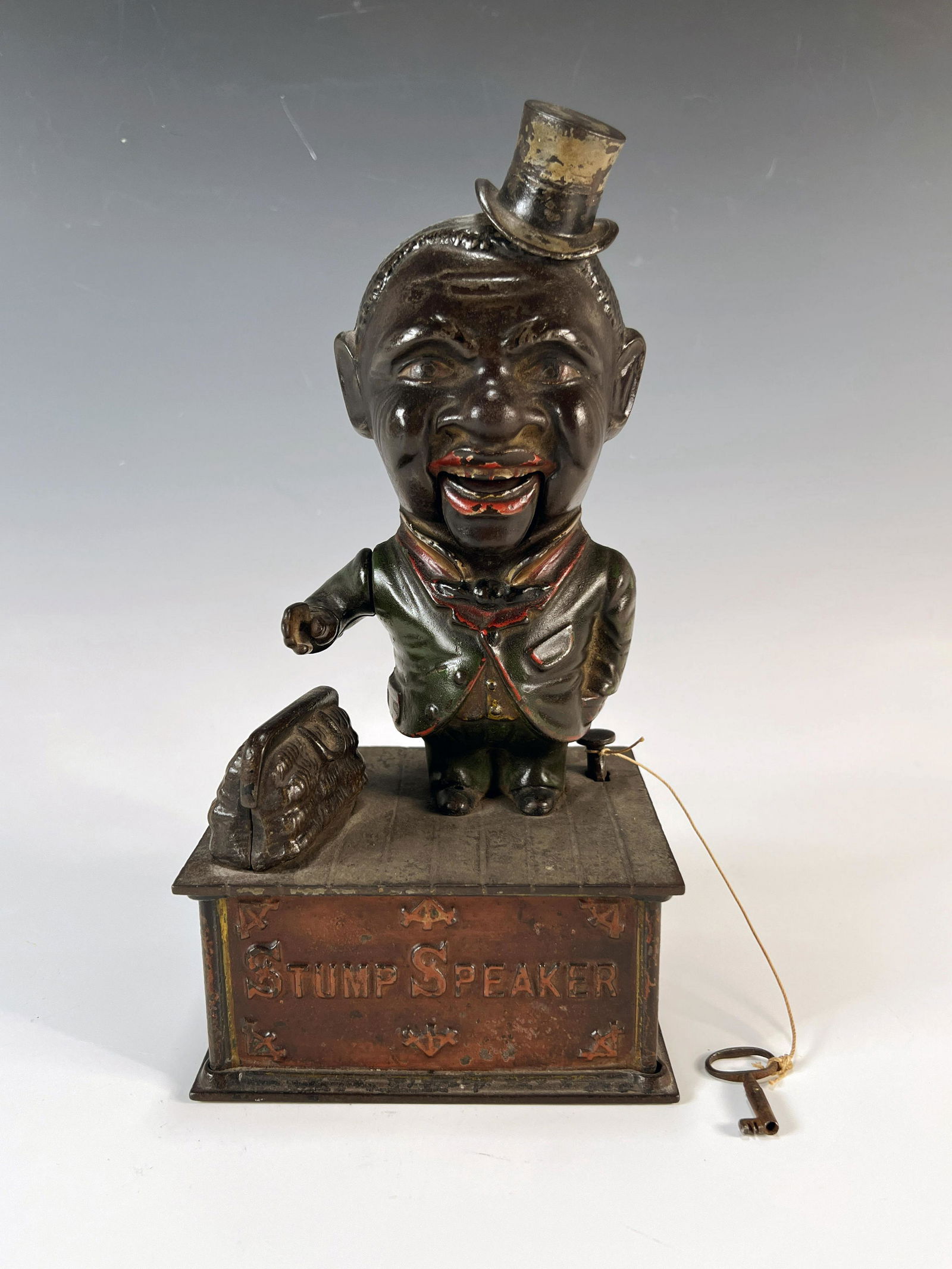 ANTIQUE STUMP SPEAKER CAST IRON MECHANICAL BANK (1 of 8)