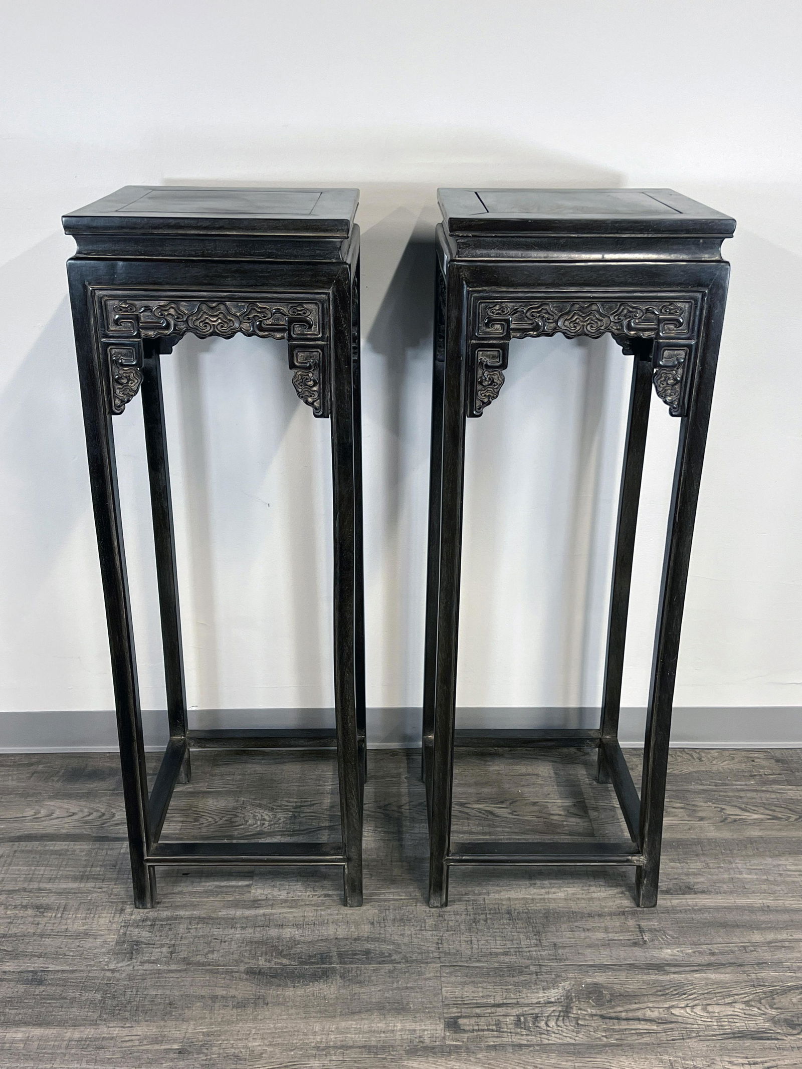 PAIR TALL CHINESE ZITAN VASE STANDS (1 of 6)