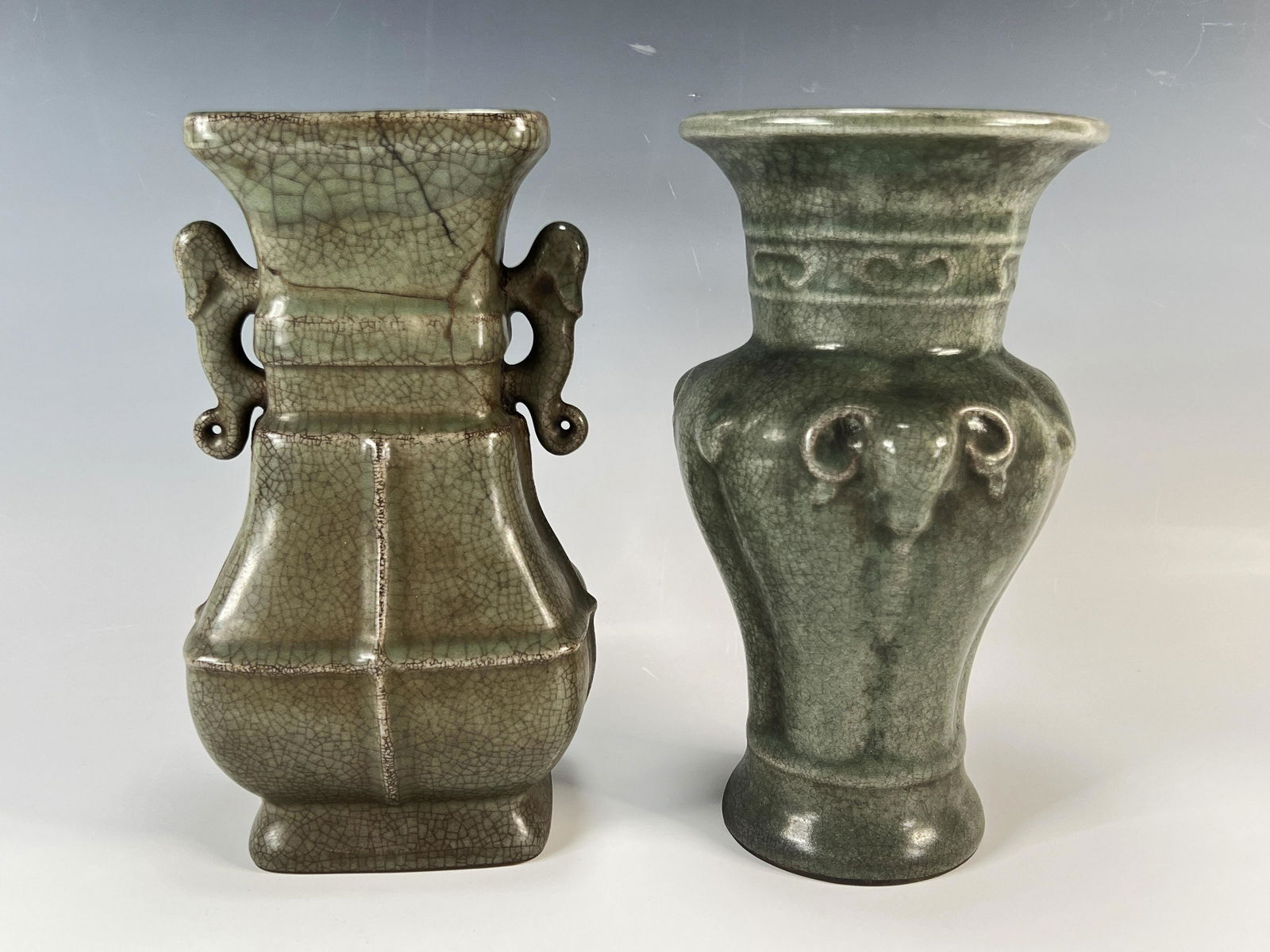 TWO CELADON CRACKLE VASES (1 of 9)