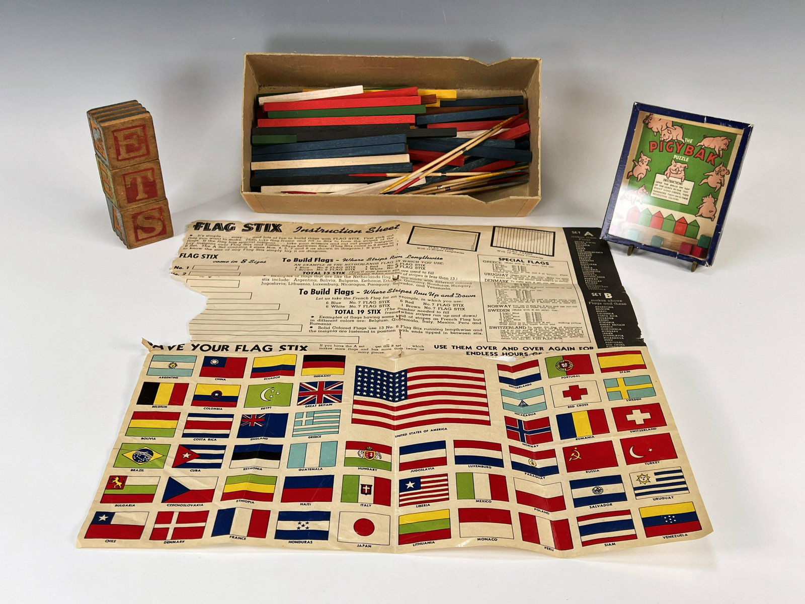 VINTAGE WOODEN FLAG STICKS & OTHER WOODEN TOYS: VINTAGE WOODEN FLAG STICKS & OTHER WOODEN TOYS