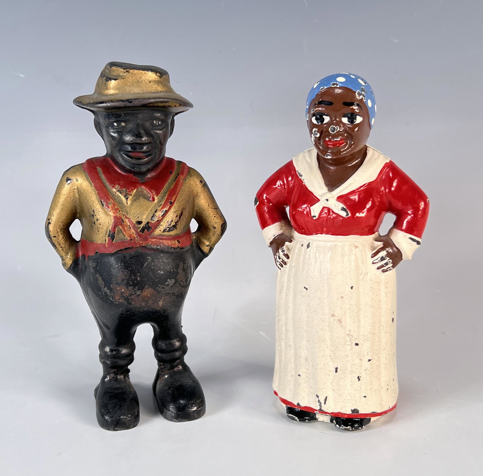 TWO ANTIQUE AC WILLIAMS AND HUBLEY CAST IRON BLACK AMERICAN BANKS: TWO ANTIQUE AC WILLIAMS AND HUBLEY CAST IRON BLACK