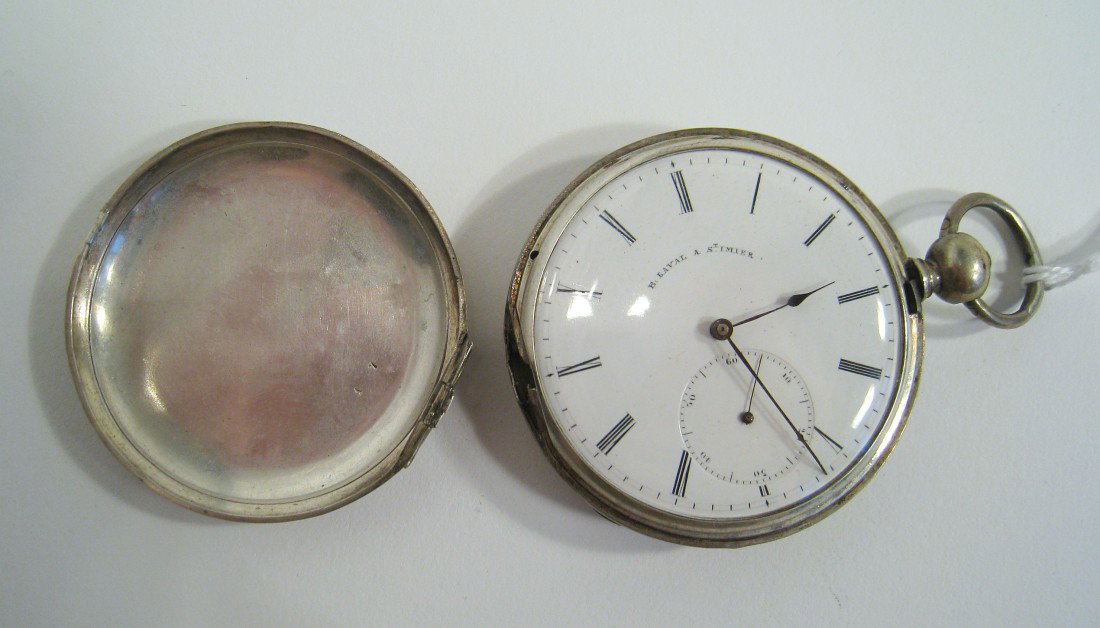 Silver Hunting Cased Swiss: A Silver case key wind key set pocket watch signed B. Laval and an improved lever escapement, 50 mm. . NOTE: with dial hinge broken Shipping: We are able to pack and ship this item to an address in th