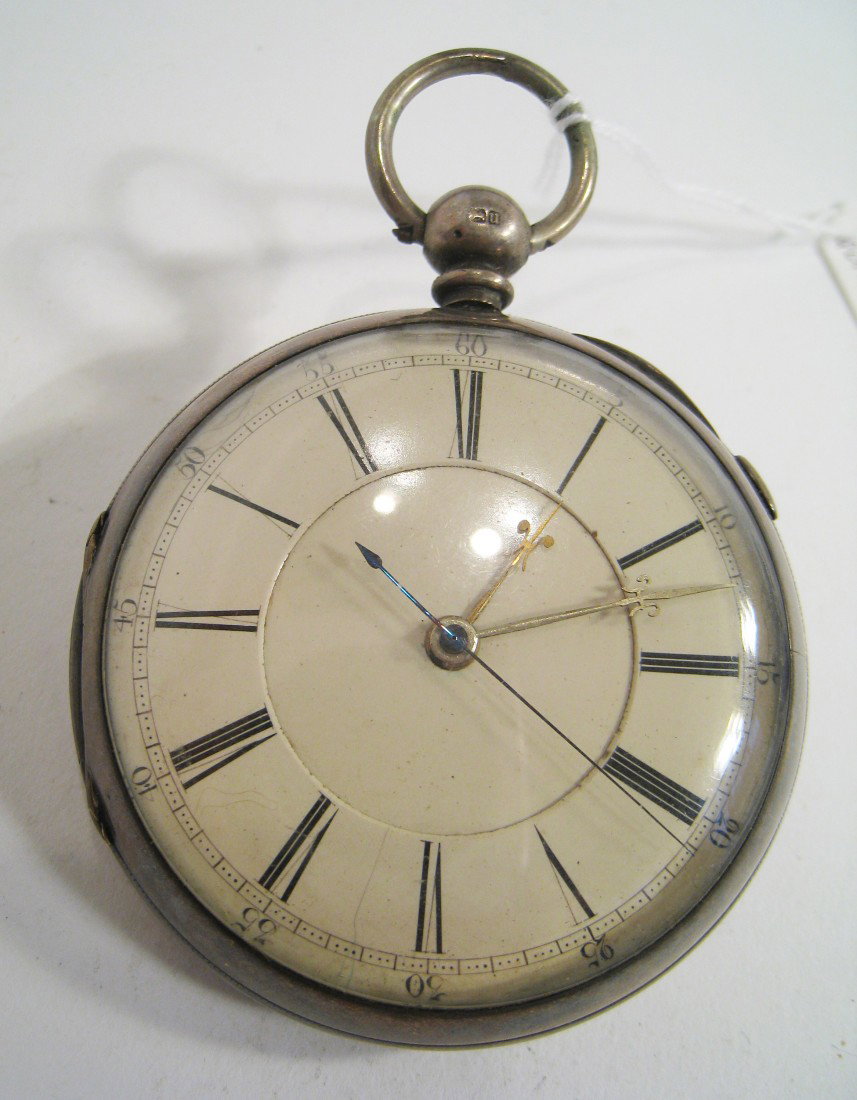 Silver Open Face Watch: Possible English made lever watch with fusee in a swing out case in sterling silver. May be in running order. Shipping: We are able to pack and ship this item to an address in the United States for $1