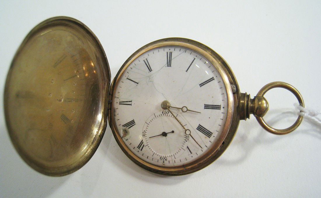 M. I. Tobias Pocket Watch: A key wind key set hunting cased pocket with with a gold toned case with a 17 jewel lever escapement. Shipping: We are able to pack and ship this item to an address in the United States for $15.00 via