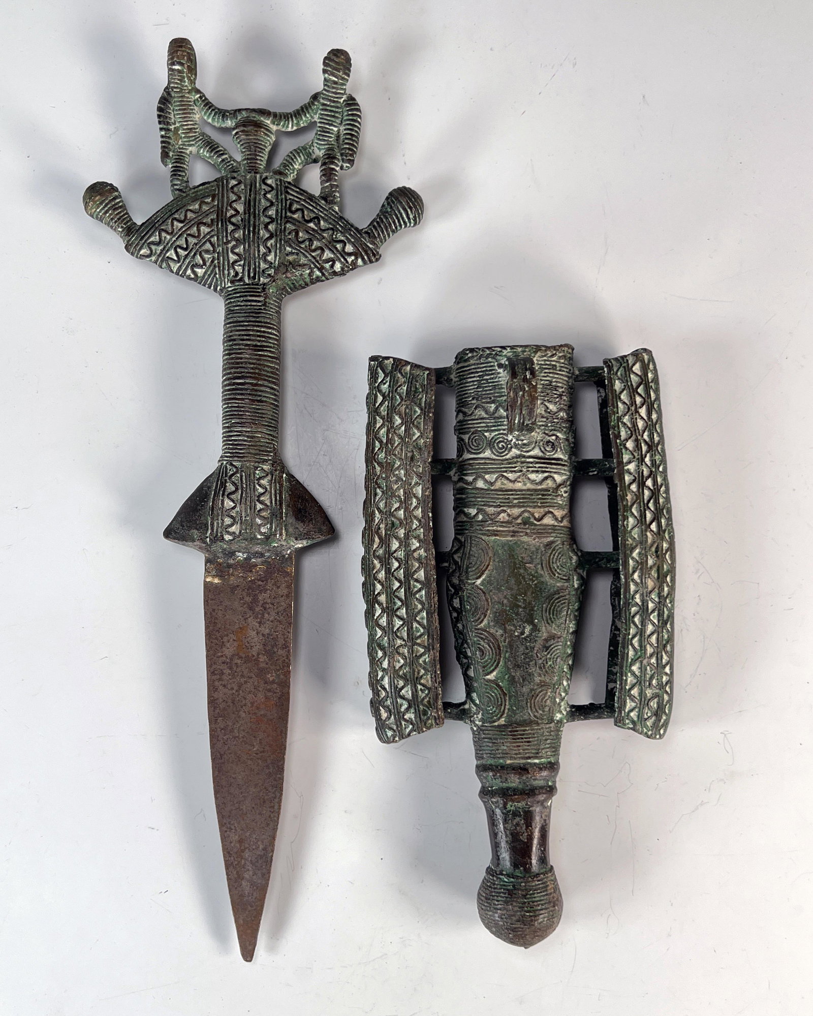 CEREMONIAL KNIFE YURUBA BRONZE BENIN NIGERIA WEST AFRICA: CEREMONIAL KNIFE YURUBA BRONZE BENIN NIGERIA WEST