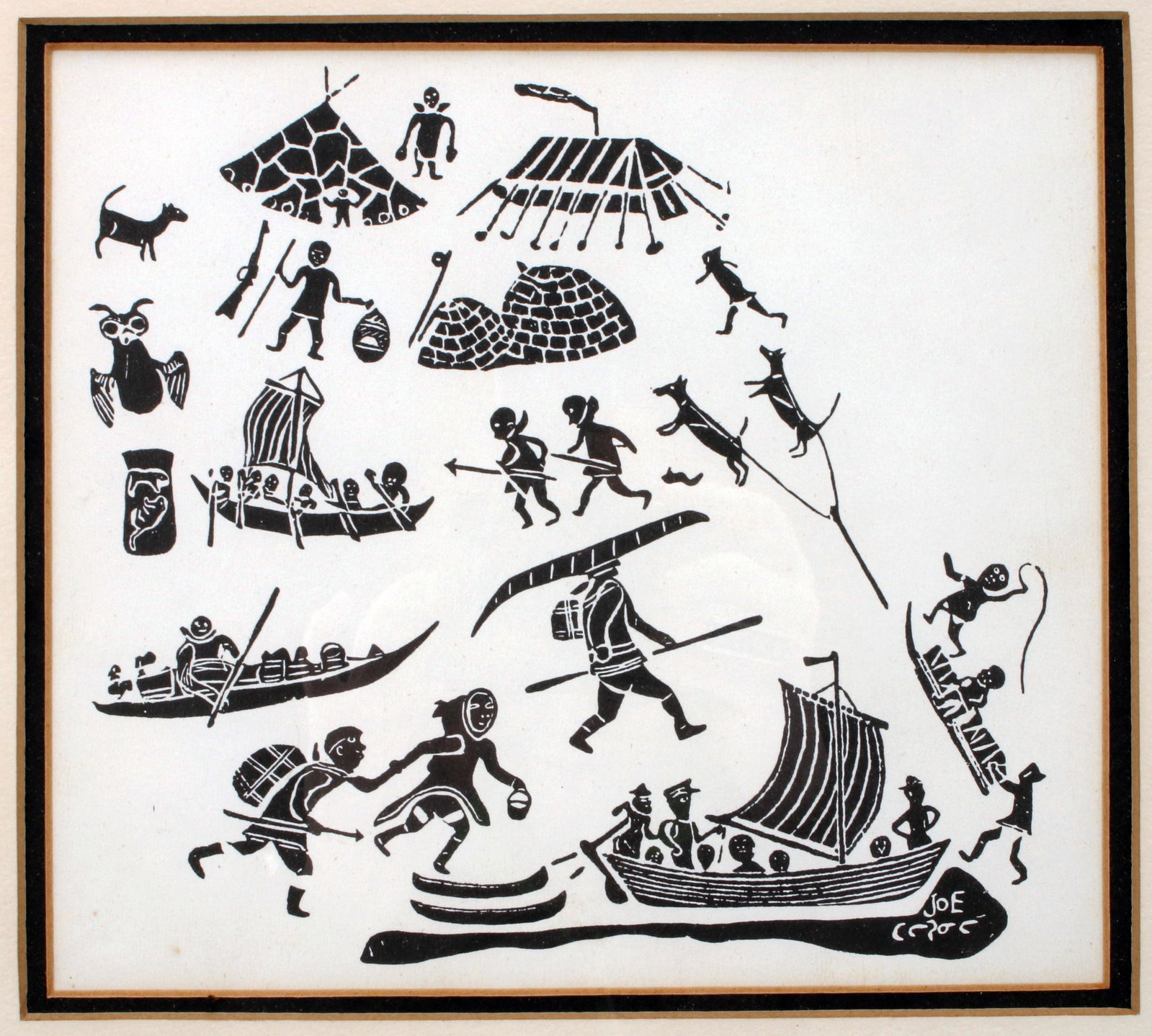 INUIT PRINT BY JOE TALIRUNILI (1893-1976): INUIT PRINT BY JOE TALIRUNILI (1893-1976)