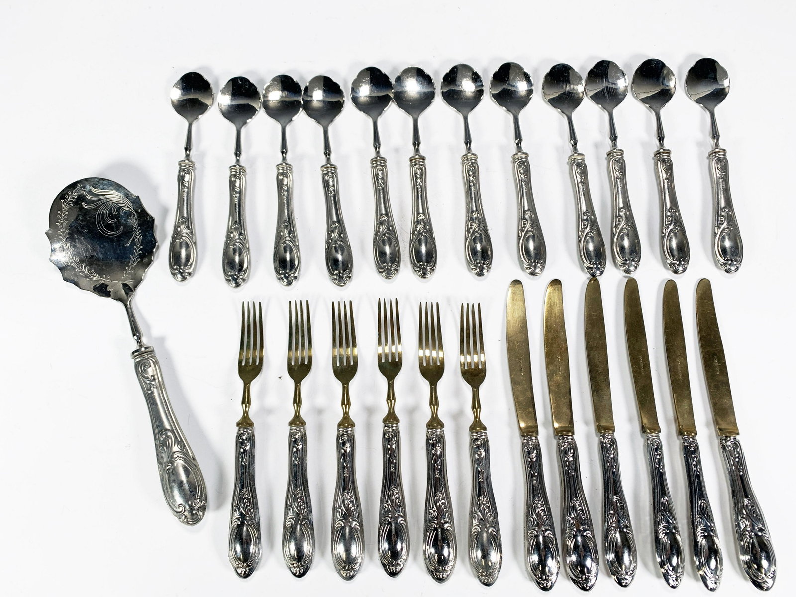 SOLINGEN GERMANY TWO TONED DESSERT FLATWARE SET: SOLINGEN GERMANY TWO TONED DESSERT FLATWARE SET
