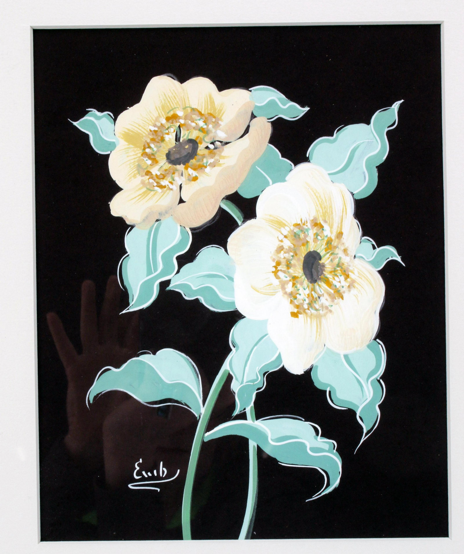 ART DECO SIGNED GOUACHE PAINTING OF FLOWERS: ART DECO SIGNED GOUACHE PAINTING OF FLOWERS </