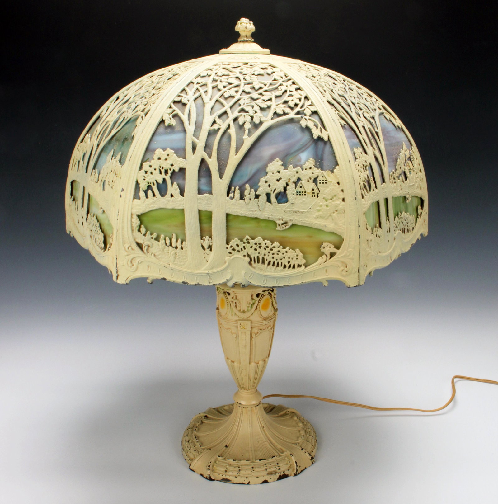 ANTIQUE ROYAL ART GLASS CO SLAG GLASS TABLE LAMP: ANTIQUE ROYAL ART GLASS CO SLAG GLASS TABLE LAMP</