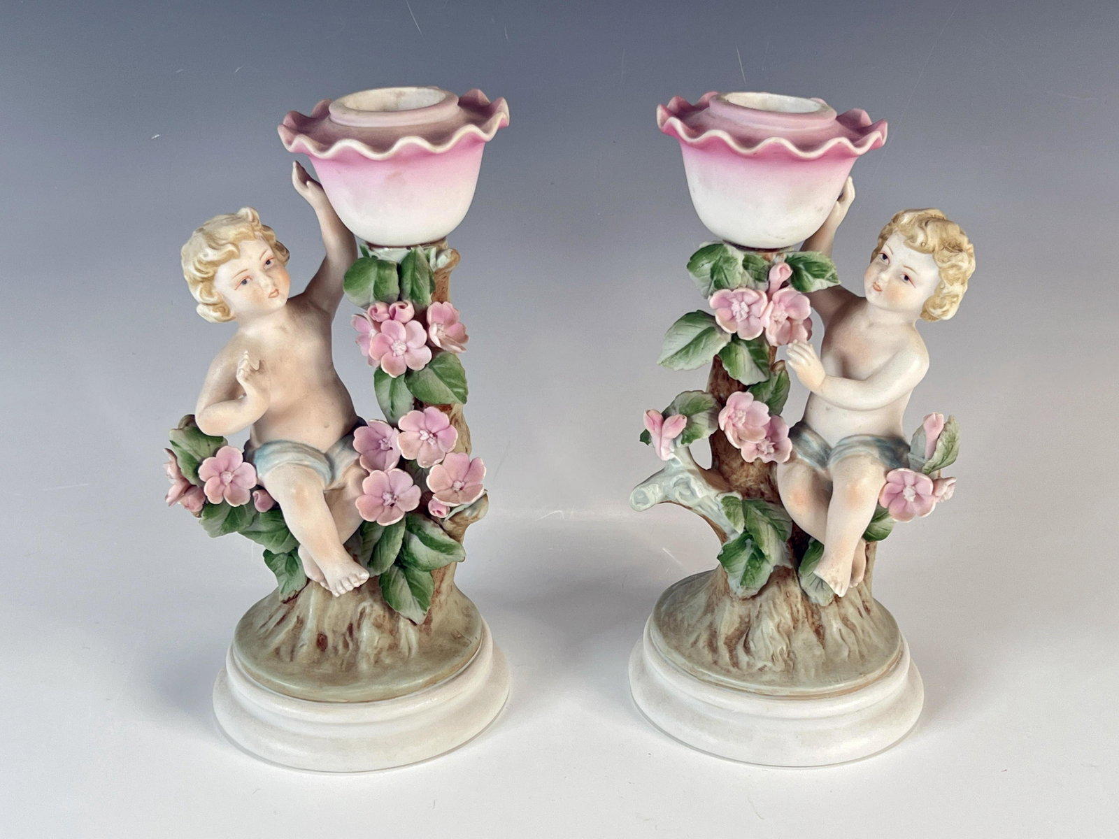 CONTINENTAL PORCELAIN FLOWERS & CHILDREN CANDLESTICKS: CONTINENTAL PORCELAIN FLOWERS & CHILDREN CANDLESTI