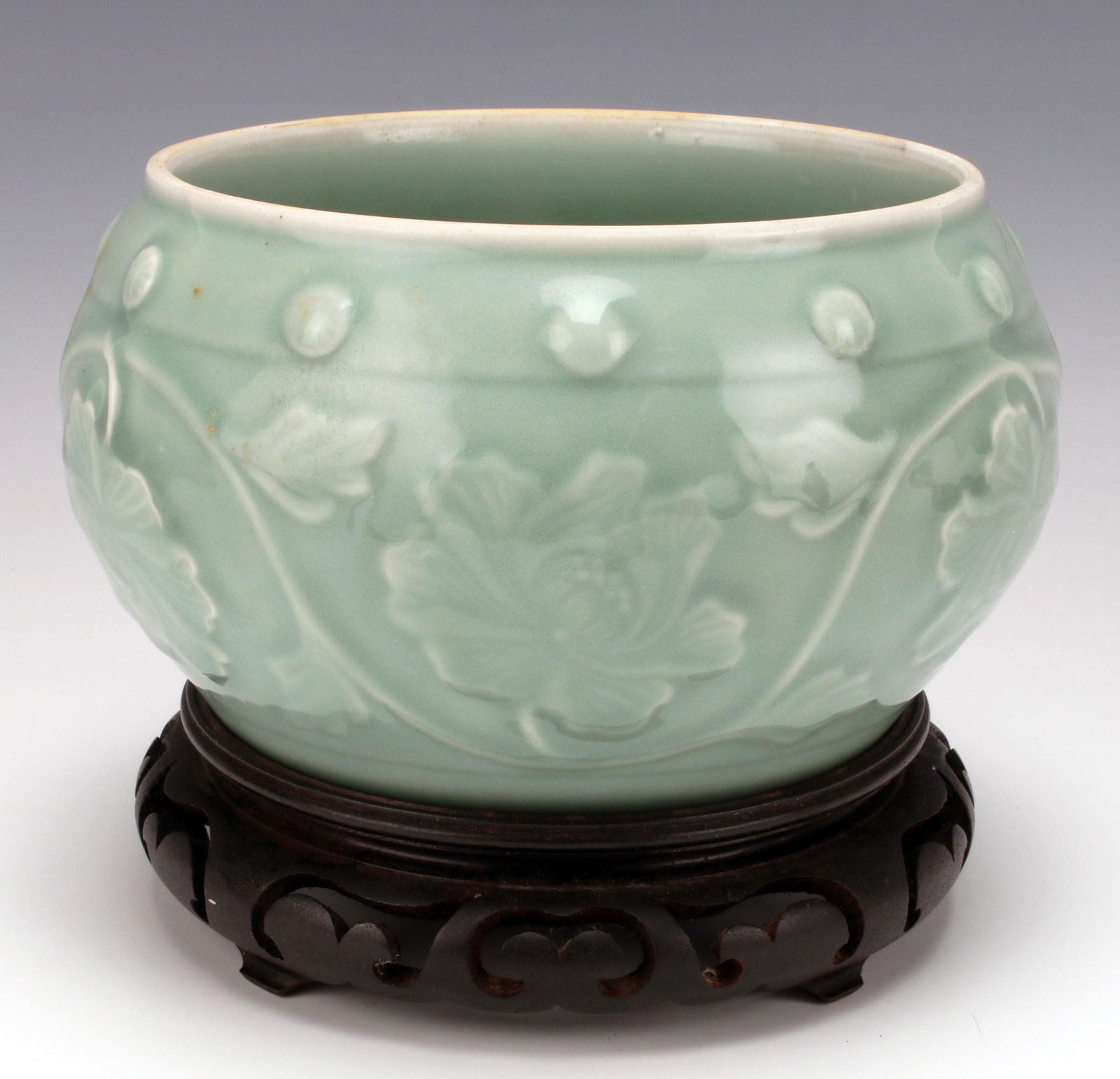 CELADON BOWL ON CUSTOM STAND: CELADON BOWL ON CUSTOM STAND