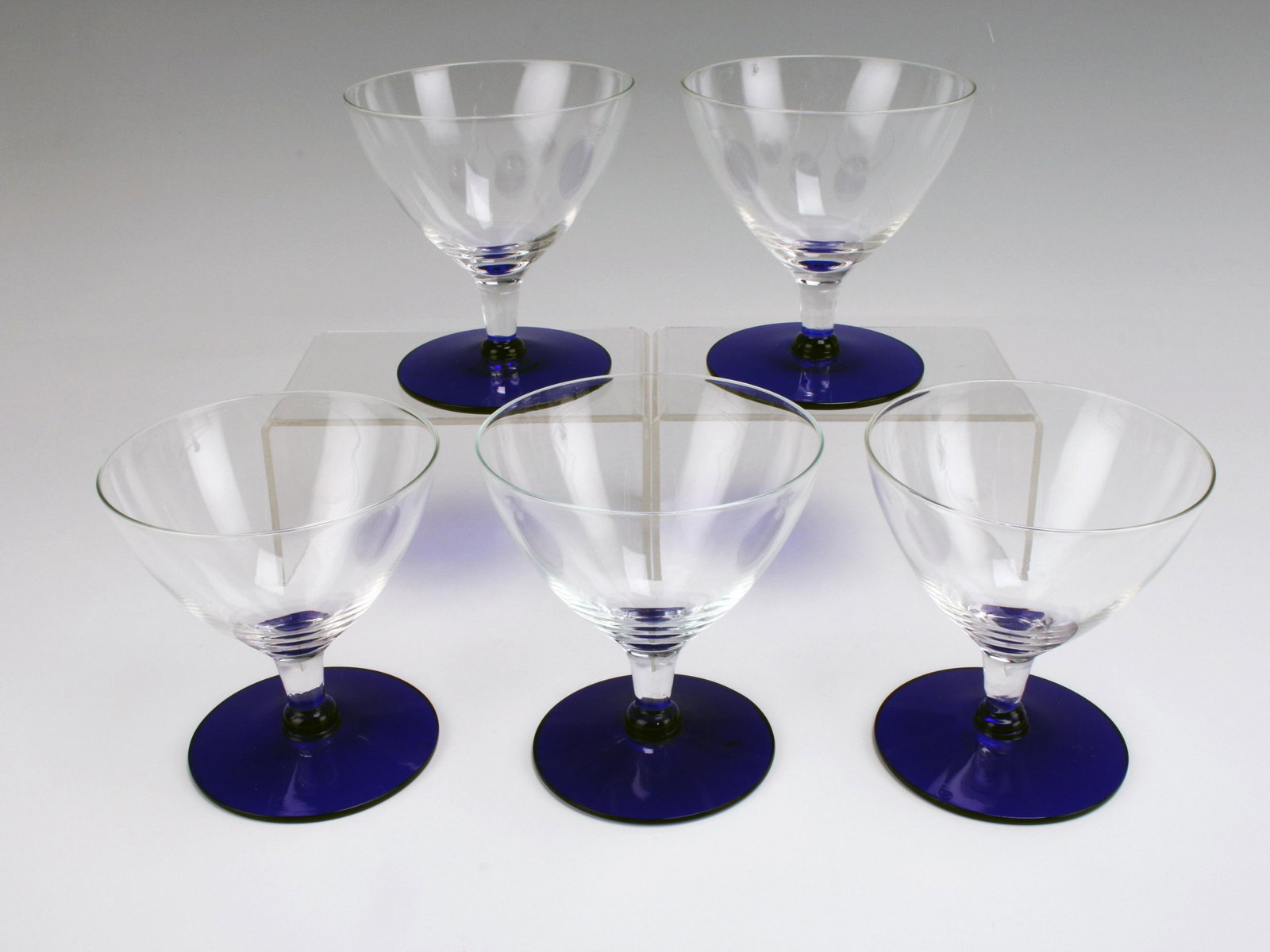5 CLEAR AND COBALT GLASSES: 5 CLEAR AND COBALT GLASSES </