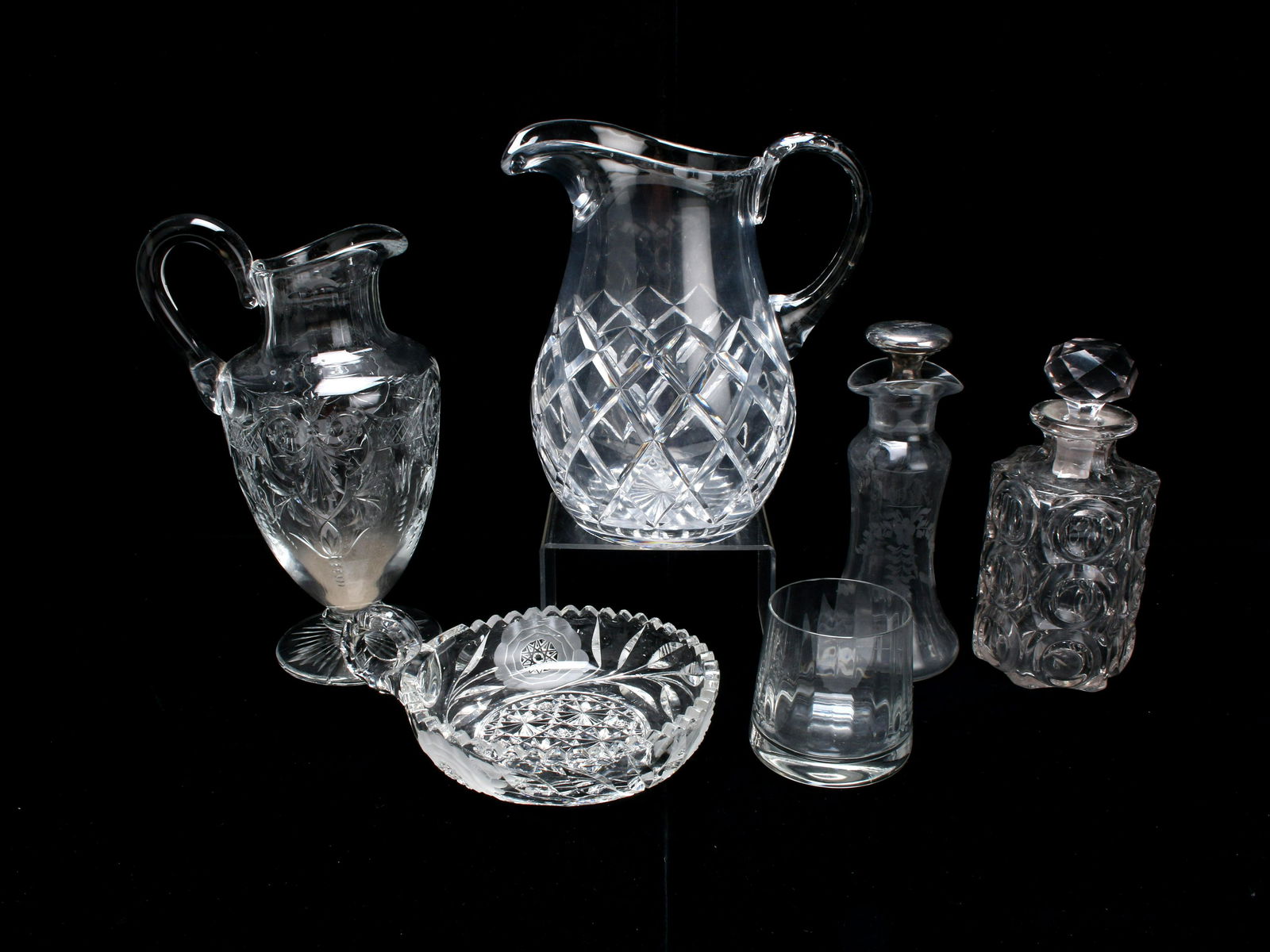 LOT OF CUT CRYSTAL, VINEGAR CRUET NEIMAN MARCUS (1 of 8)