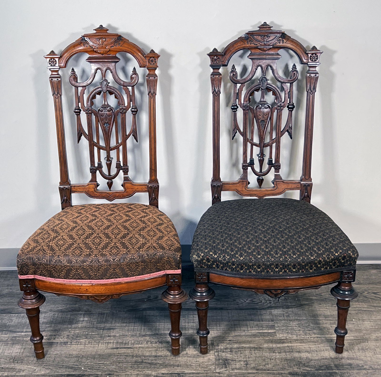PAIR AESTHETIC PERIOD CARVED WOOD PARLOR CHAIRS (1 of 7)