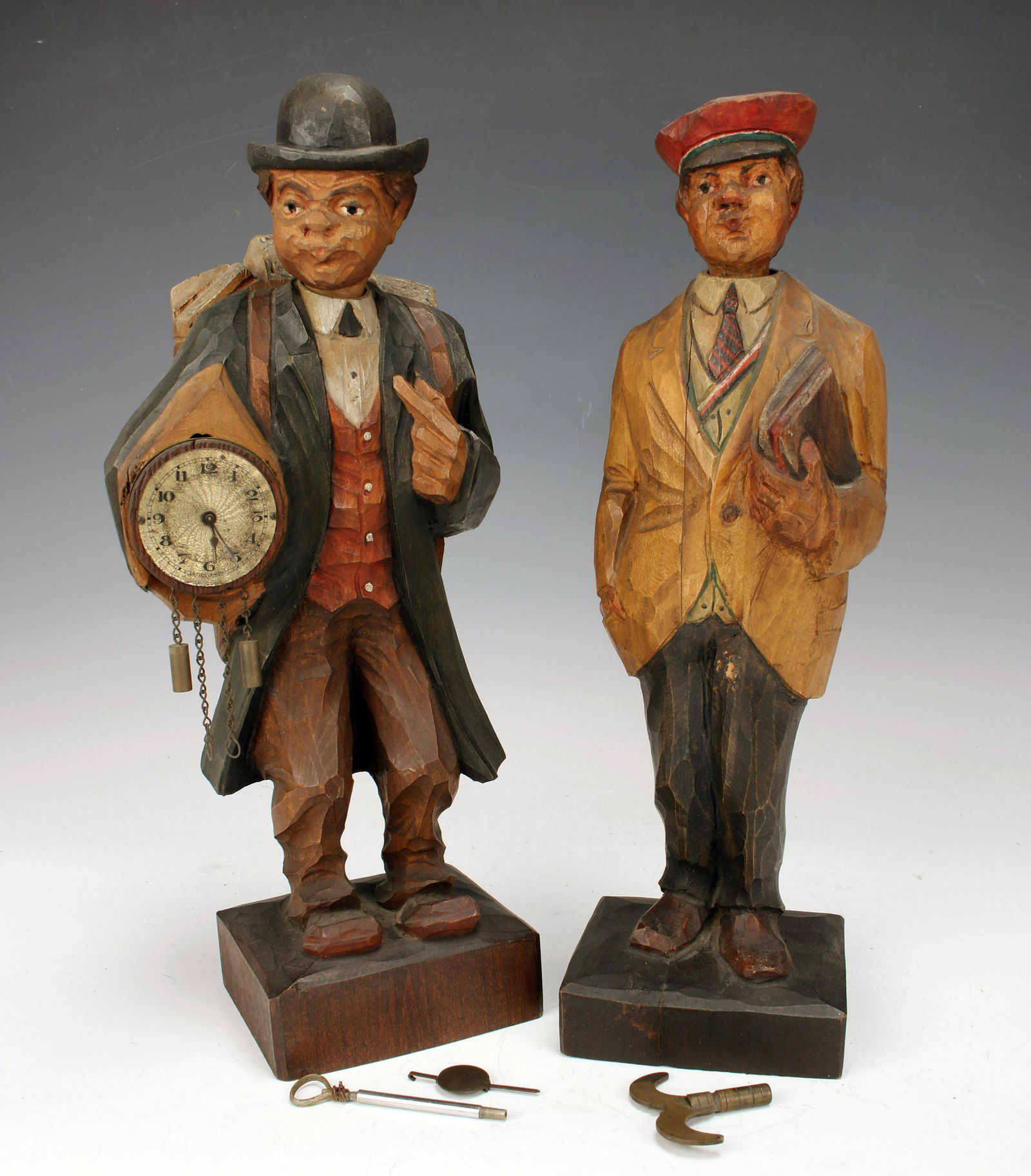 GERMAN BLACK FOREST CARVED PEDDLER CLOCKS (1 of 5)
