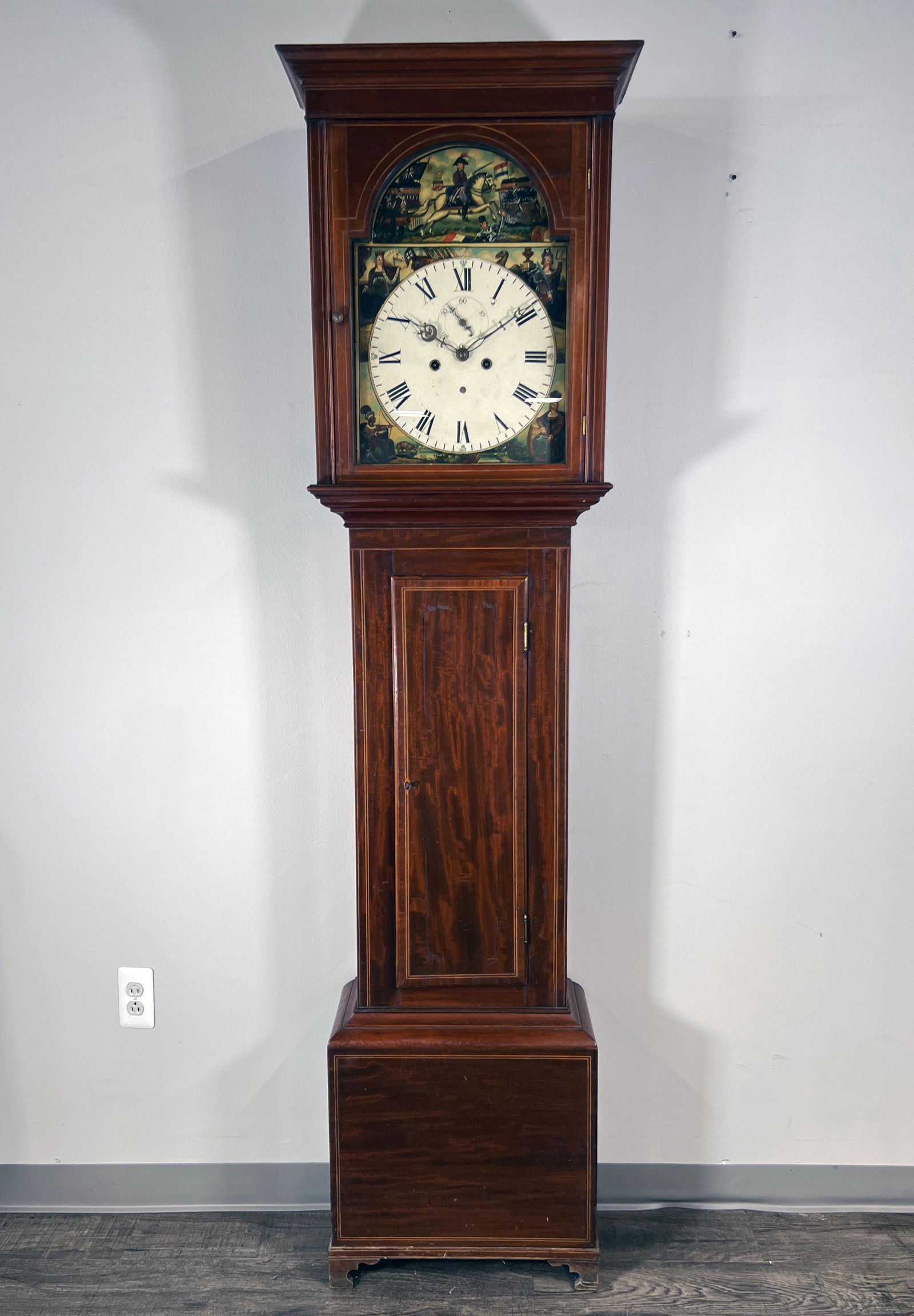TALL CASE CLOCK DEPICTING WATERLOO AND 4 CONTINENTS (1 of 12)