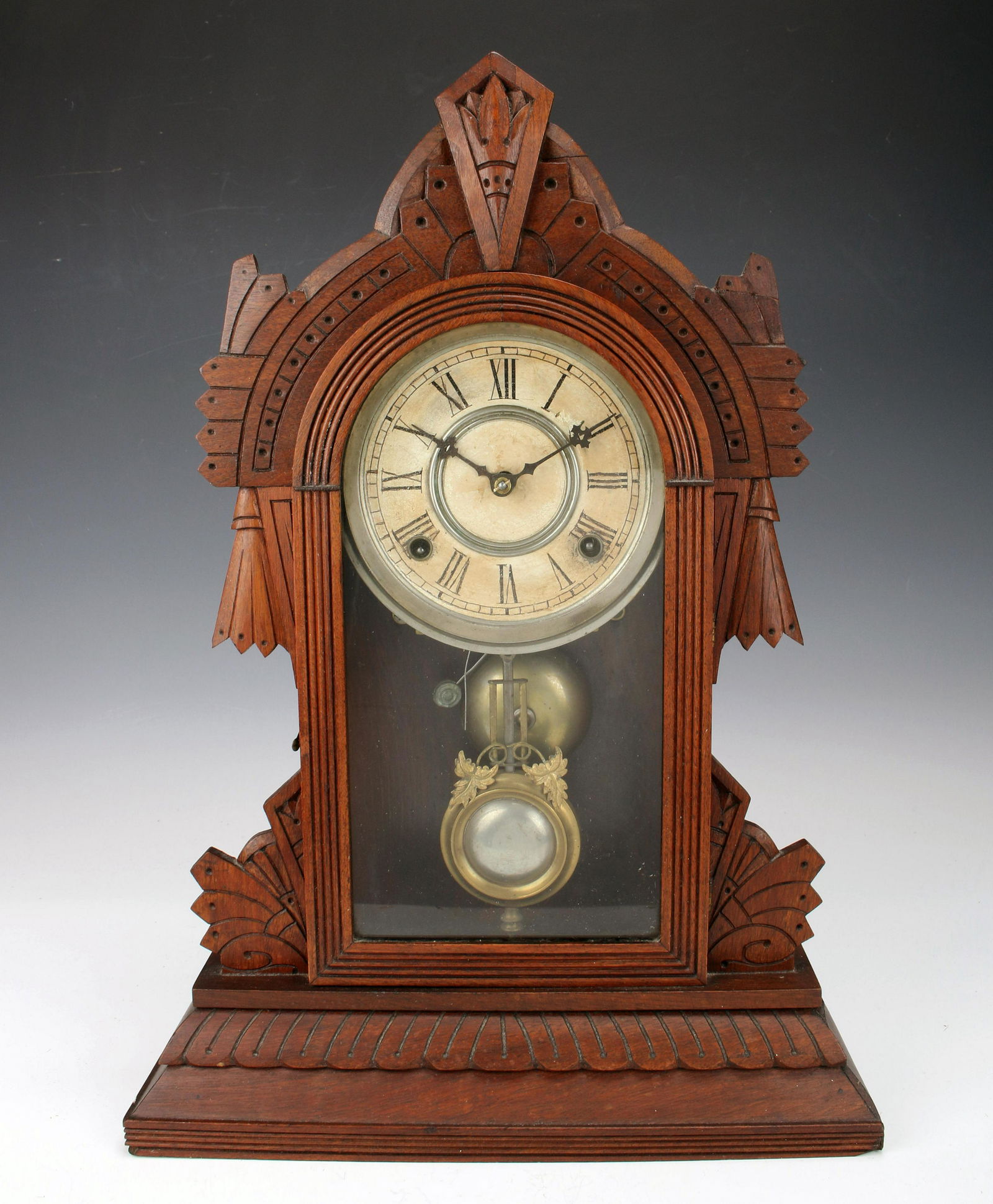 CARVED WOODEN MANTEL CLOCK (1 of 5)