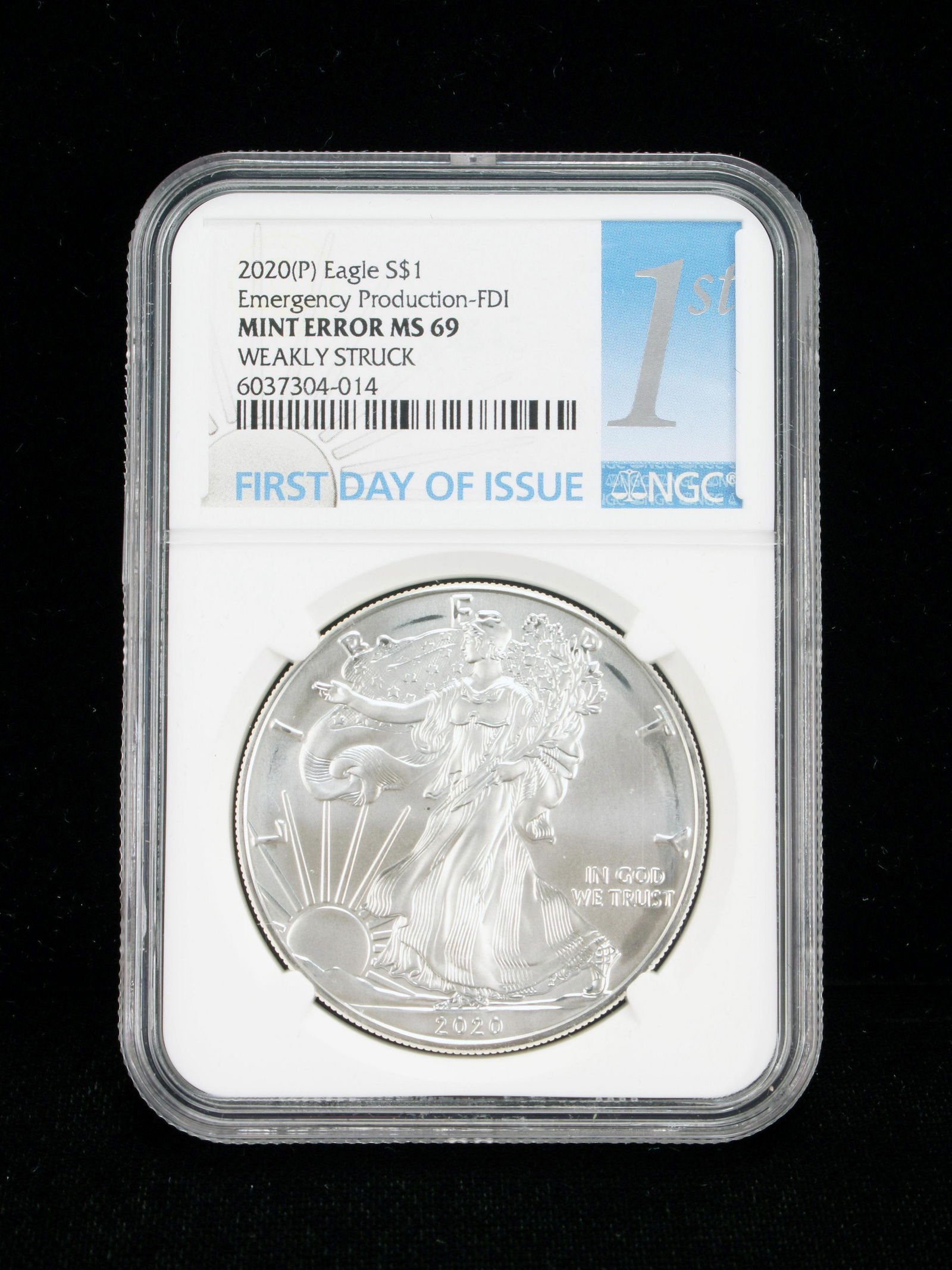 2020 P SILVER EAGLE MINT ERROR FIRST DAY OF ISSUE MS69 NGC COIN (1 of 2)