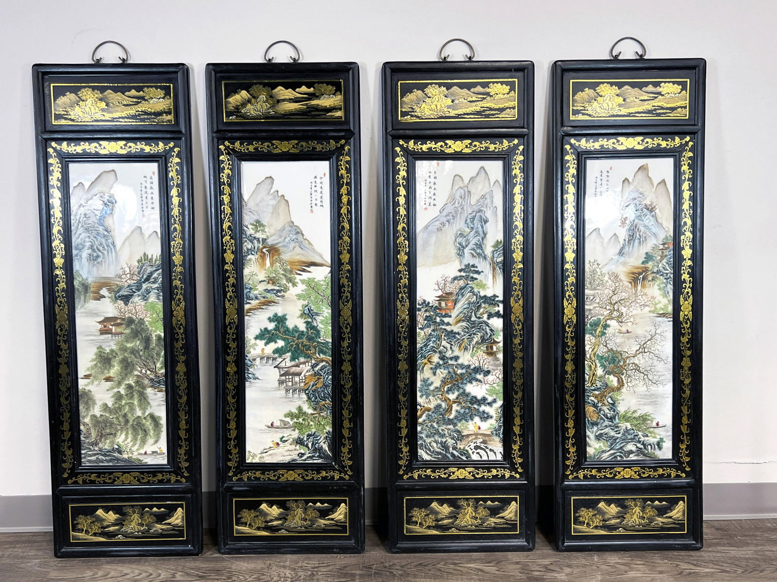 SET OF 4 CHINESE PAINTED PORCELAIN PANELS (1 of 13)