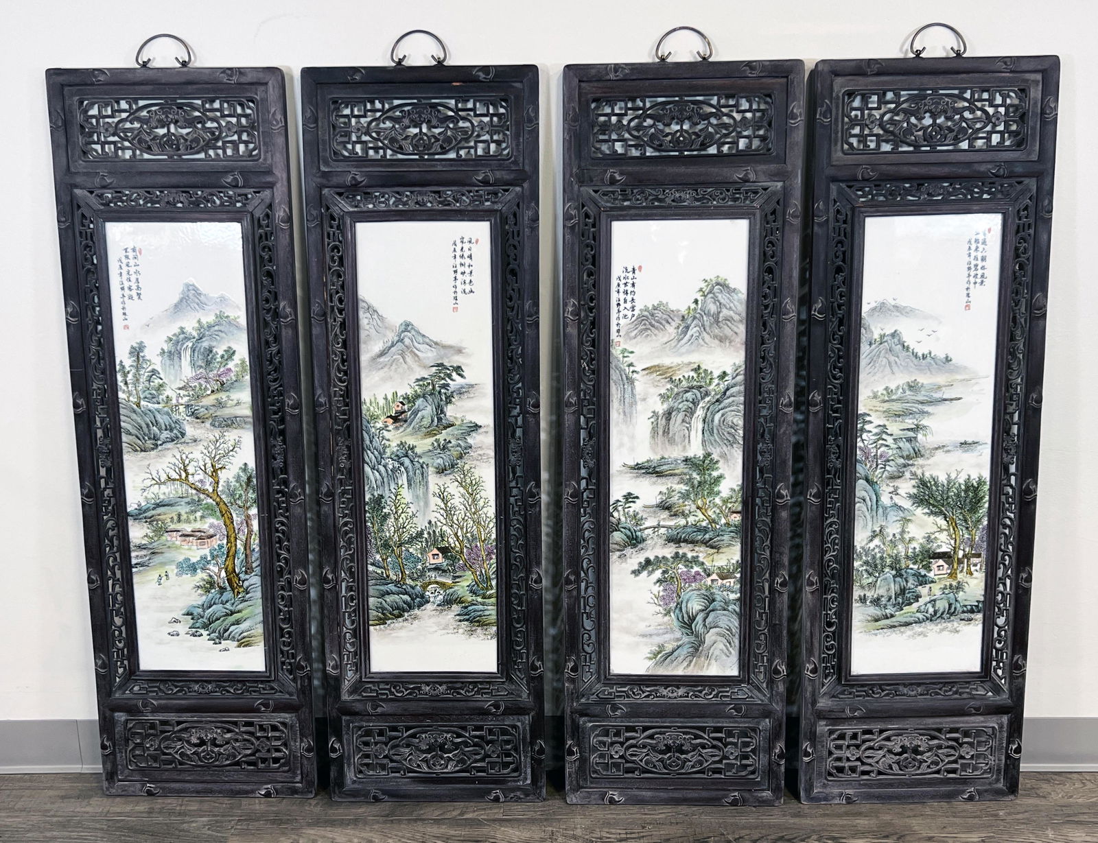 SET OF 4 CHINESE PAINTED PORCELAIN PANELS (1 of 11)
