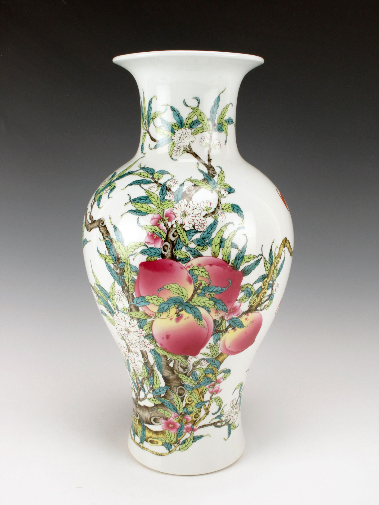 PORCELAIN PEACH & BAT VASE (1 of 7)