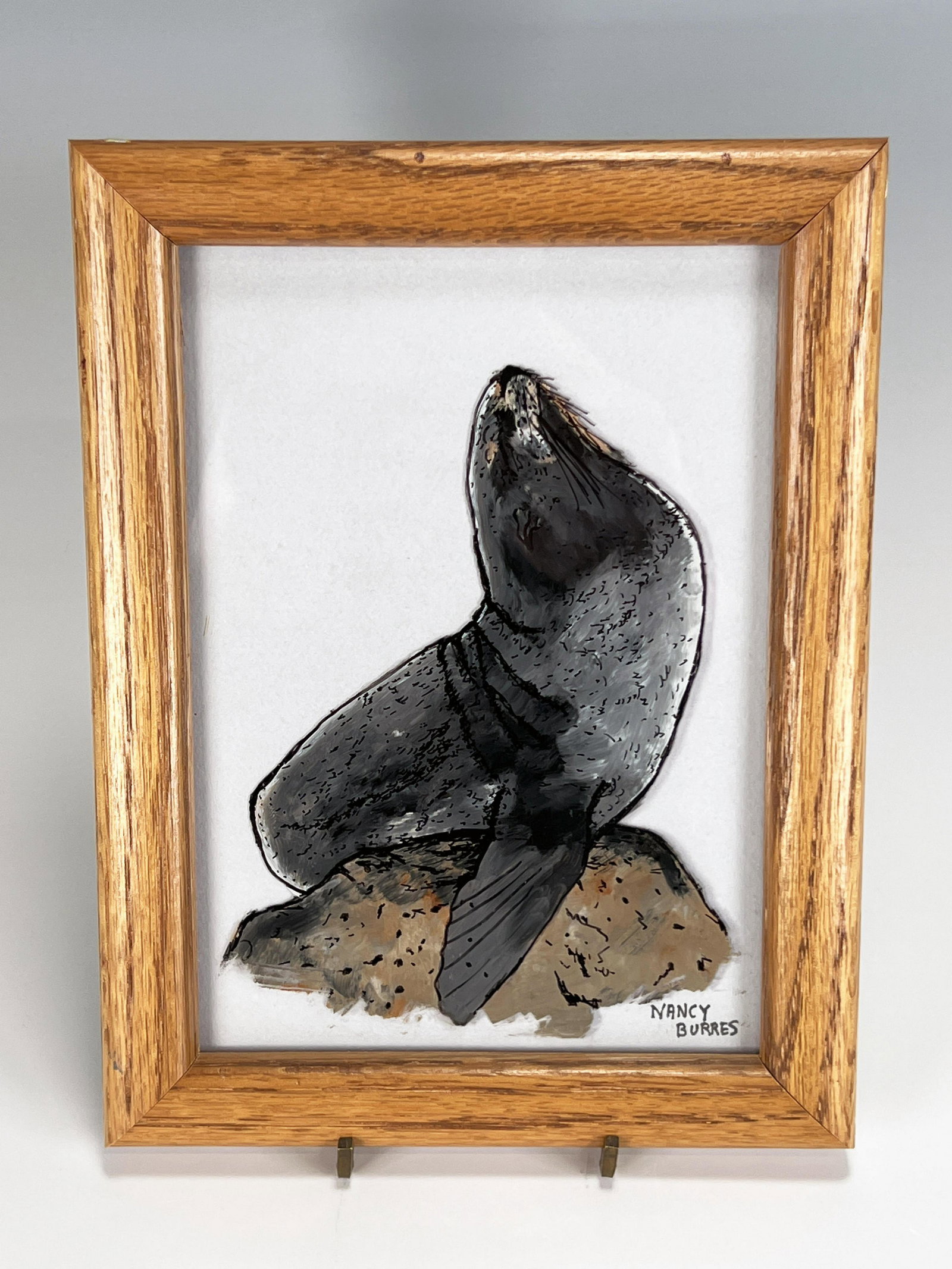 FRAMED REVERSE PAINTED SEAL BY NANCY BURRES: FRAMED REVERSE PAINTED SEAL BY NANCY BURRES </