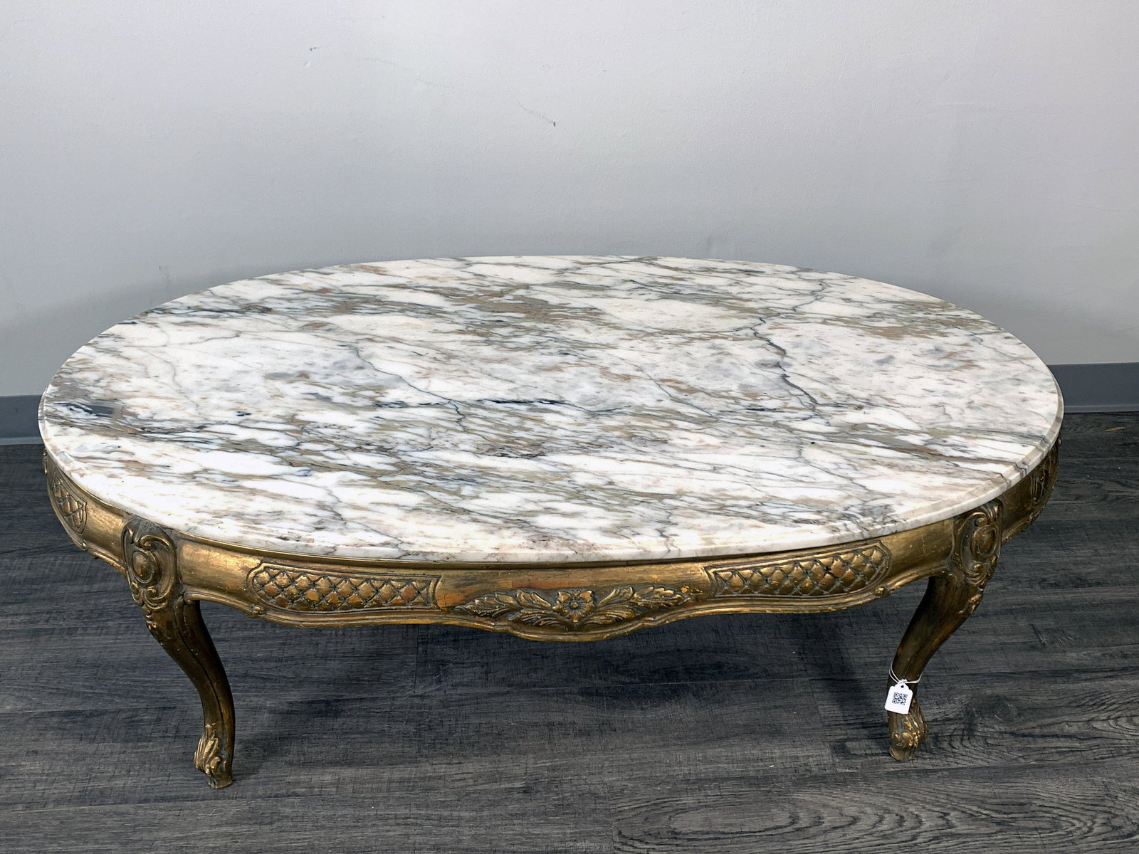 HOLLYWOOD REGENCY OVAL COFFEE TABLE WITH MARBLE TOP (1 of 4)