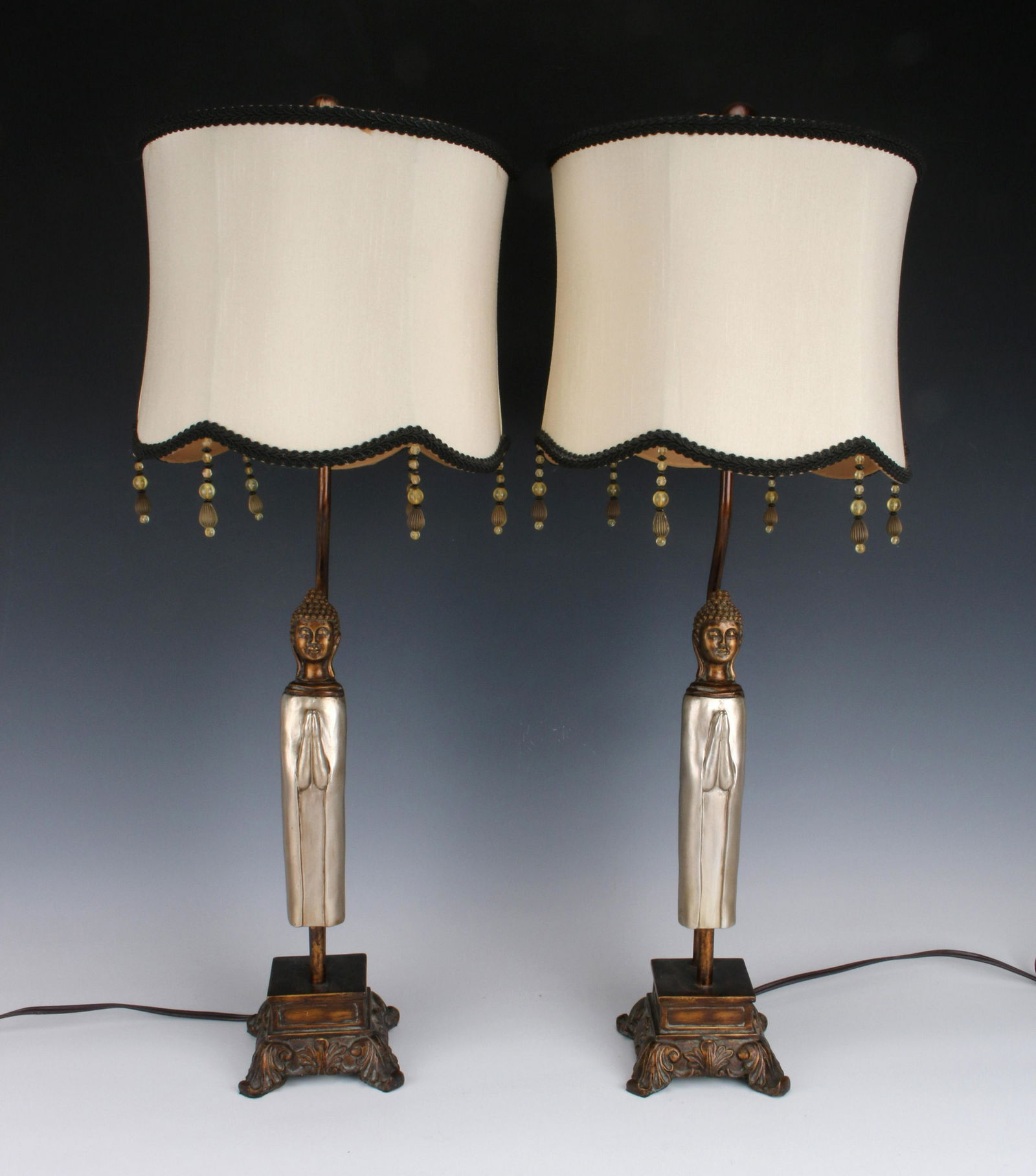 PAIR ASIAN FIGURE LAMPS WITH DECORATIVE SHADES (1 of 4)