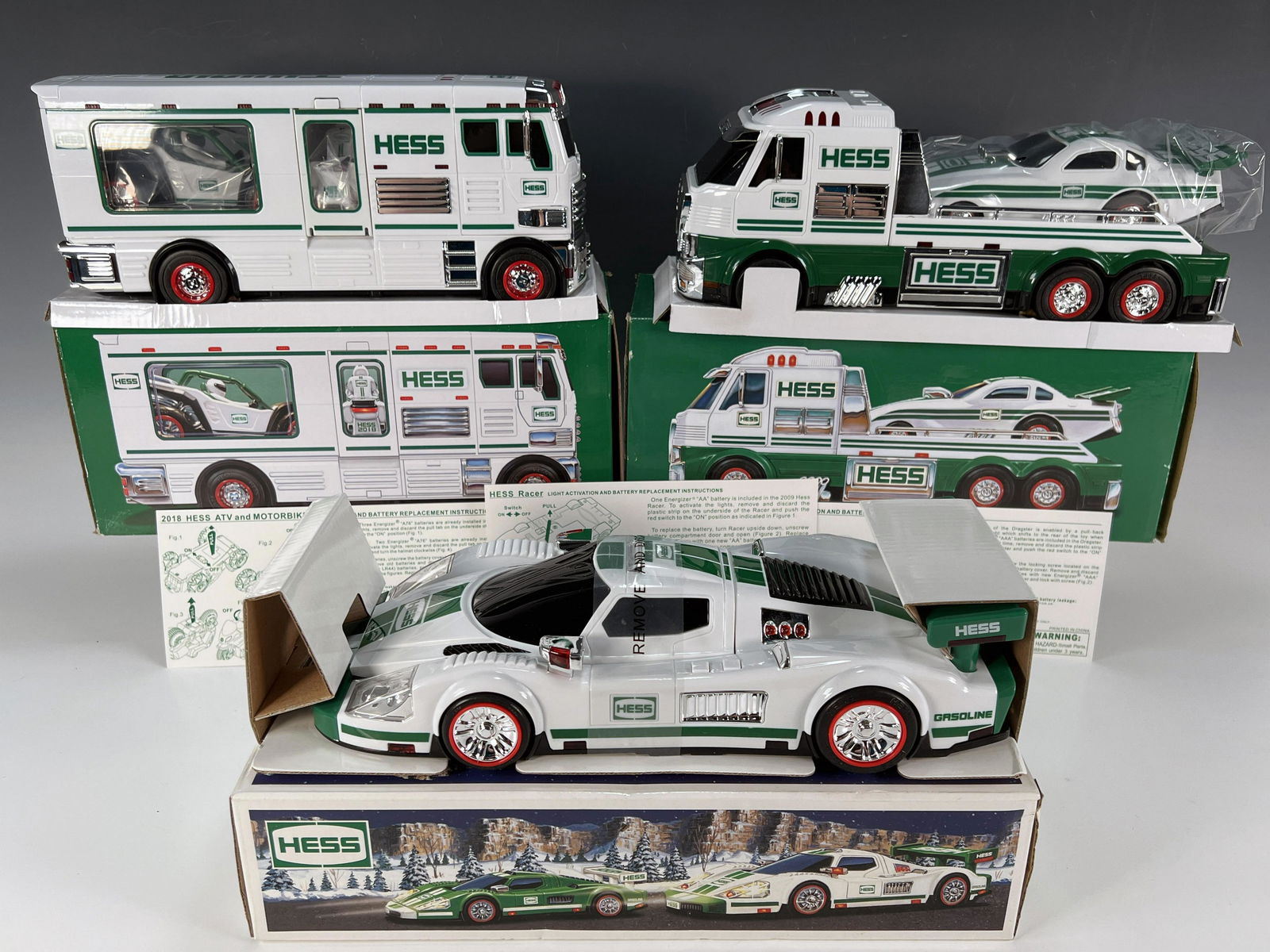 3 HESS TRUCK VEHICLES W DRAGSTER, RACER, MOTORBIKE IN BOX (1 of 3)