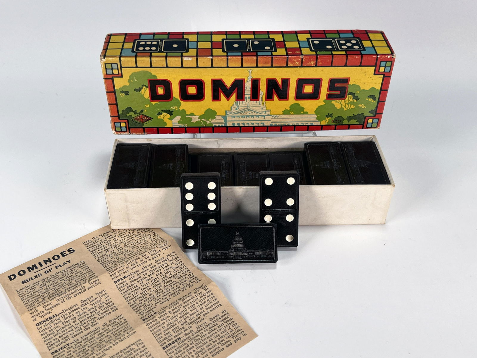 VINTAGE HALSAM CAPITOL BUILDING DOMINOS IN BOX (1 of 2)