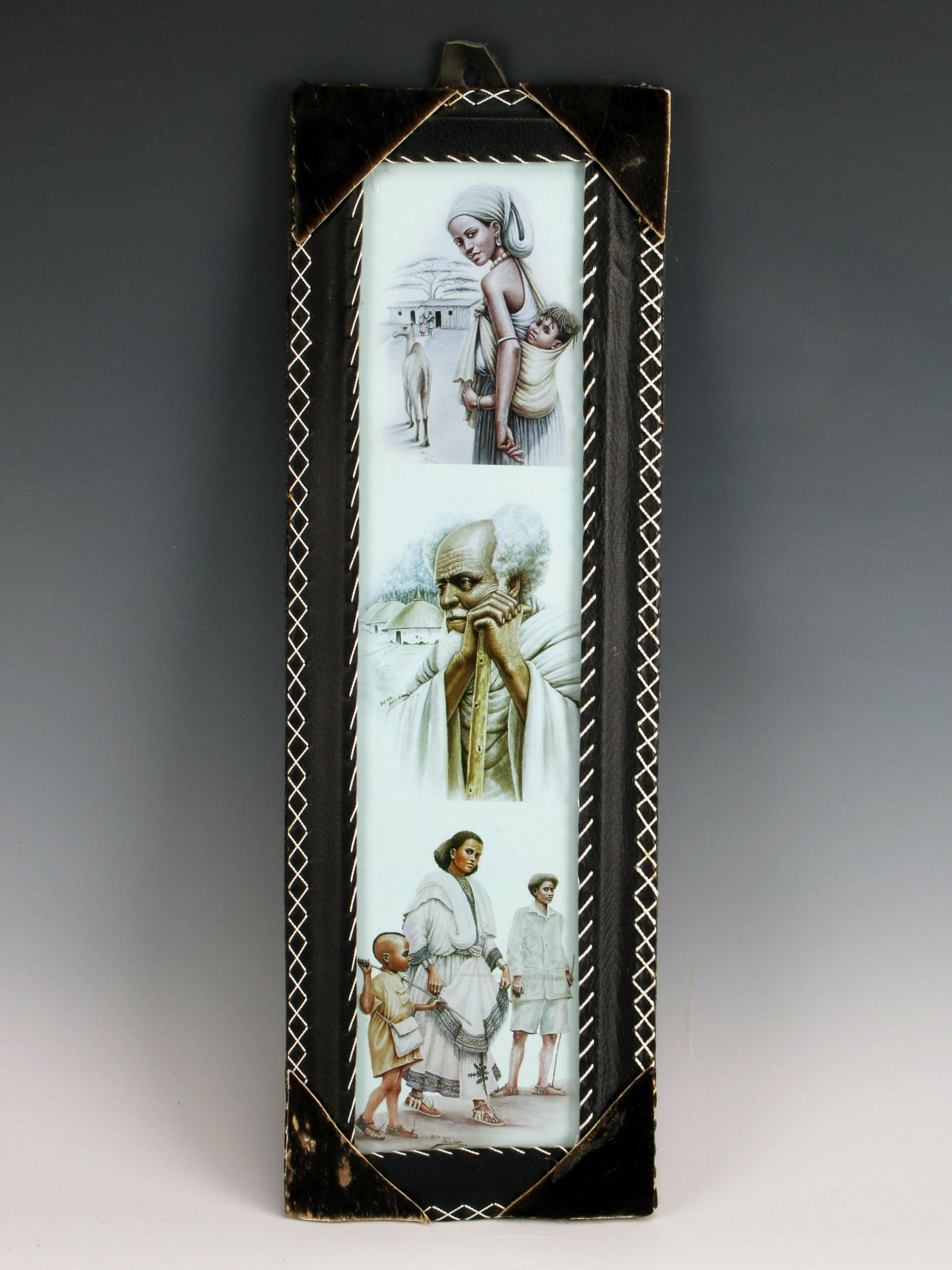 FRAME OF 3 ETHIOPIAN VILLAGE SCENES SIGNED ADIS GEBRU (1 of 6)