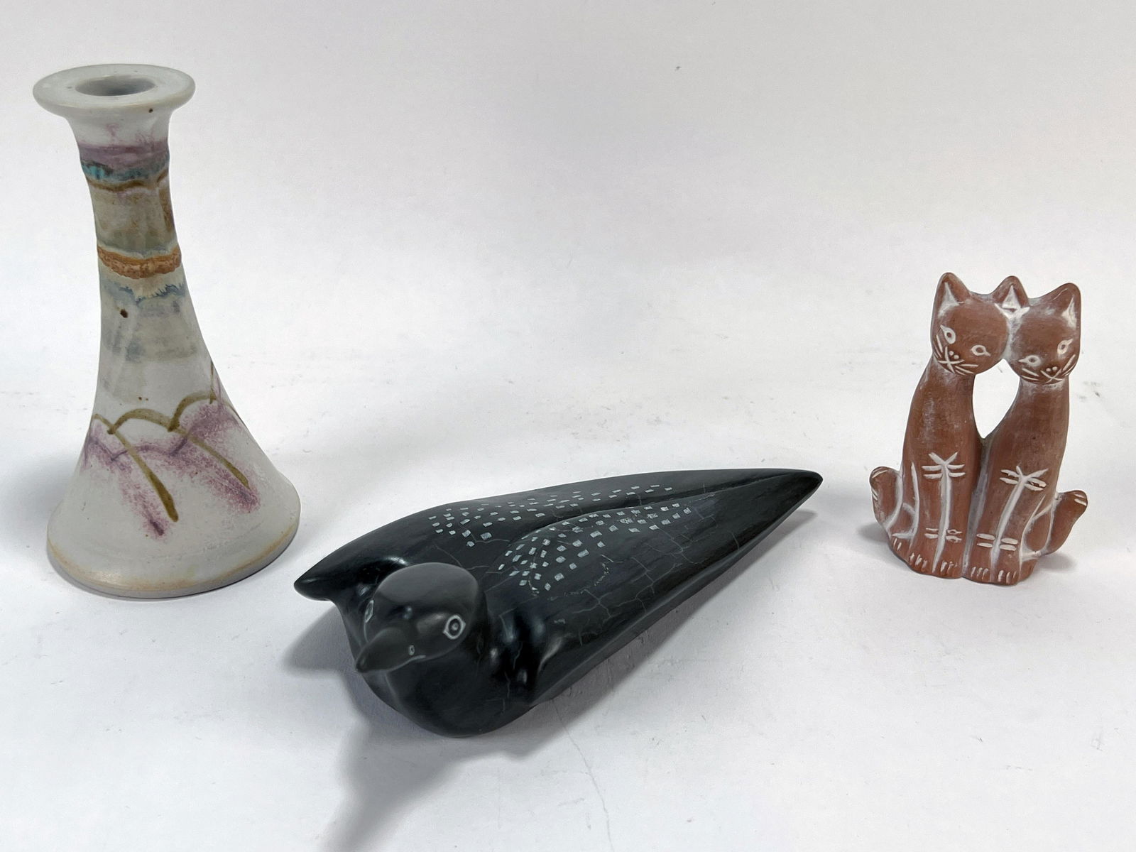 INUIT ESKIMO CARVED BIRD, CATS, CANDLESTICK SIGNED (1 of 5)