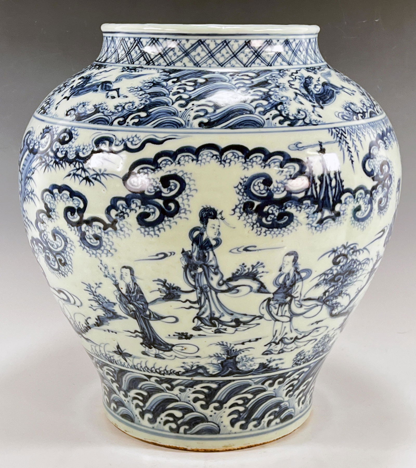 LARGE BLUE & WHITE ANTIQUE DRAGON VASE (1 of 5)