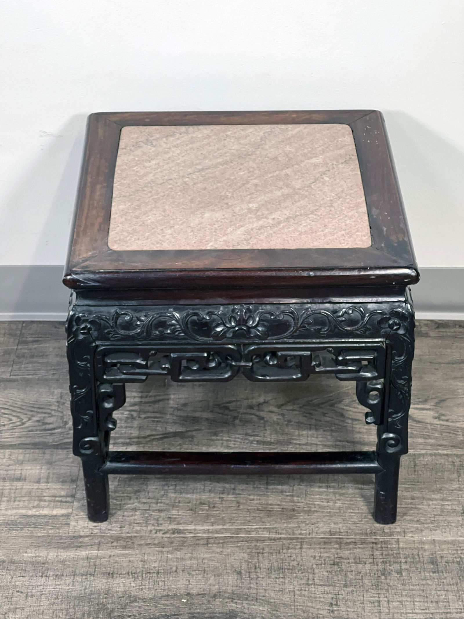 VINTAGE CHINESE CARVED WOOD & MARBLE TOP LOW TABLE (1 of 3)