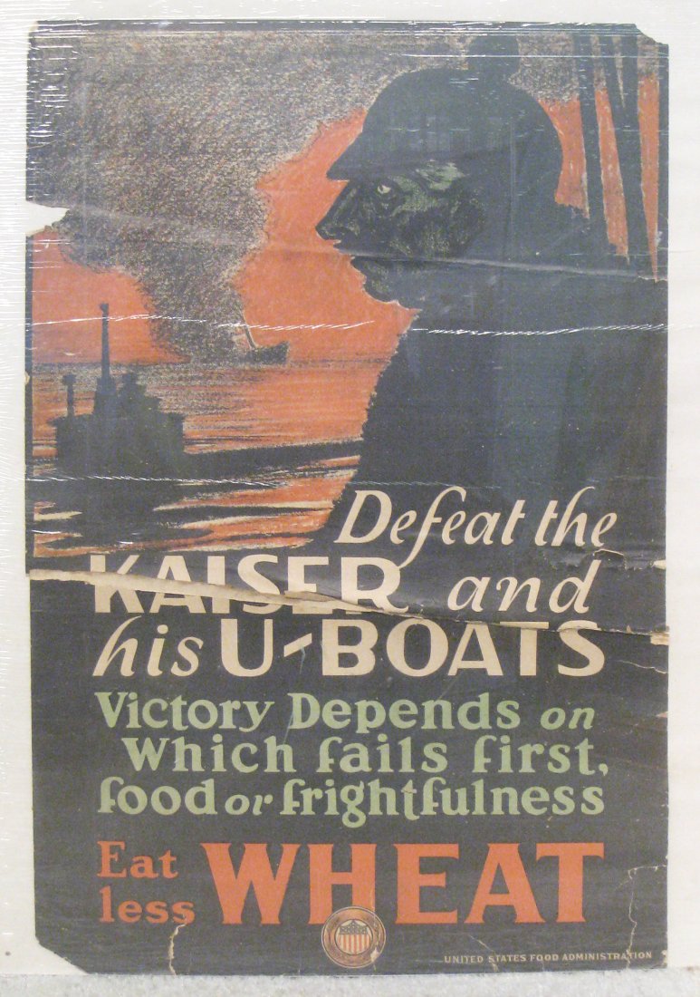 "Defeat The Kaiser" A WWI Poster: Measuring 21 1/2" X 14" but with a severe tear across the poster, as seen in the photos. Will be rolled up for shipping. Shipping: We are able to pack and ship this item to an address in the United St