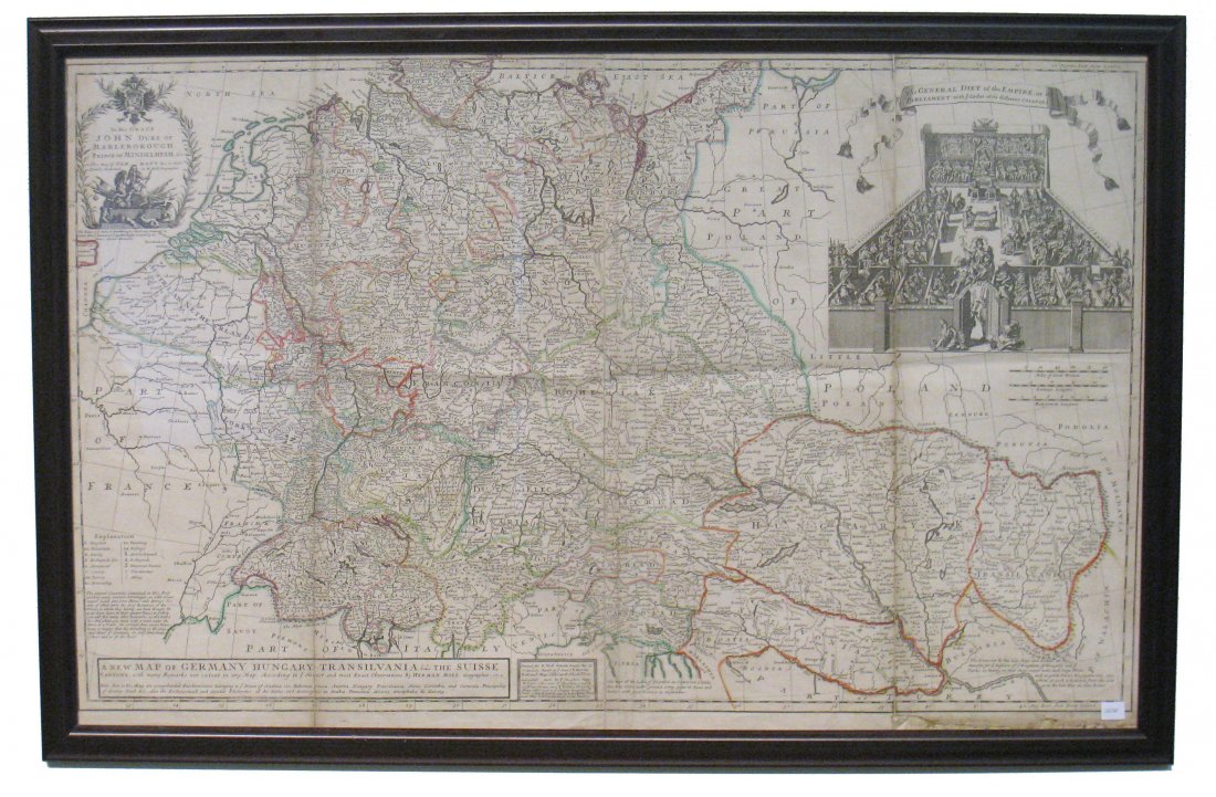 Antique Map Of Germany, Hungary, Transilvania : Dated 1712, measuring 28" X 42" printed for H. Mull & P. Overton. Shipping: We are unable to ship this item. Please contact our local UPS Store, store1152@theupsstore.com, for a quote. Please be sure 