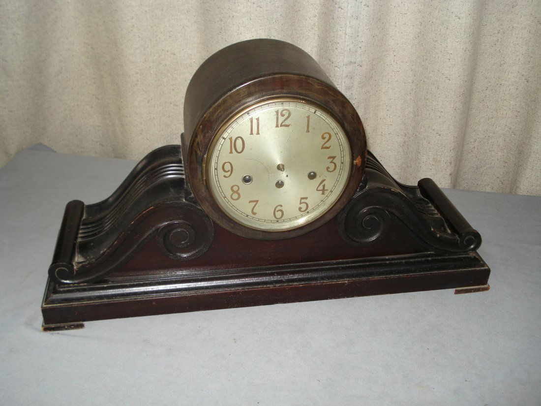 Large Chime Tambour: In a mahogany case, lacking hands. Shipping: We are able to pack and ship this item to an address in the United States for $55.00 via USPS Priority Mail or via FedEx Ground/Home Delivery. Tracking inf