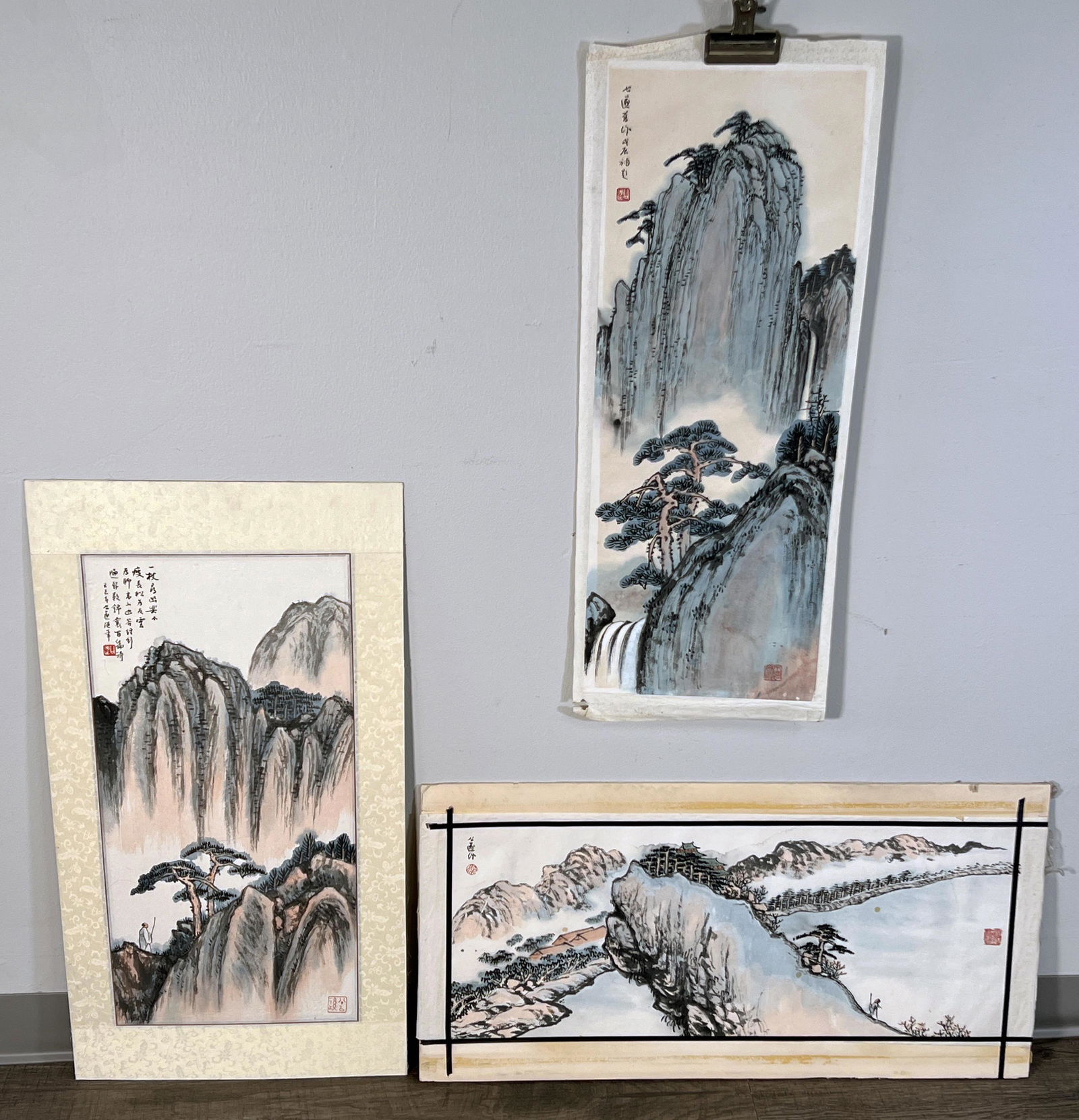 3 SCROLL MOUNTAIN LANDSCAPE PAINTINGS (1 of 9)