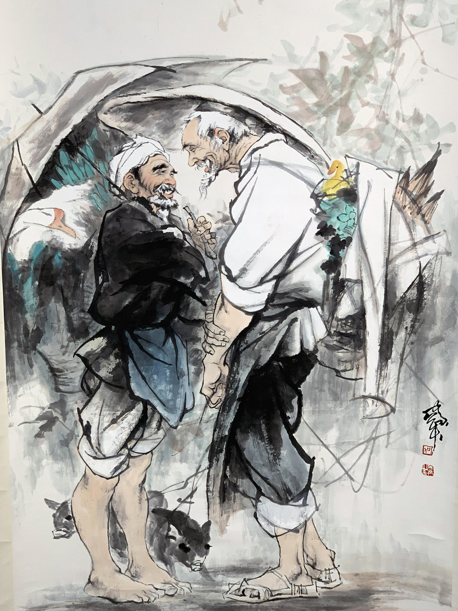 SCROLL MEN WITH PARASOL & GEESE (1 of 7)