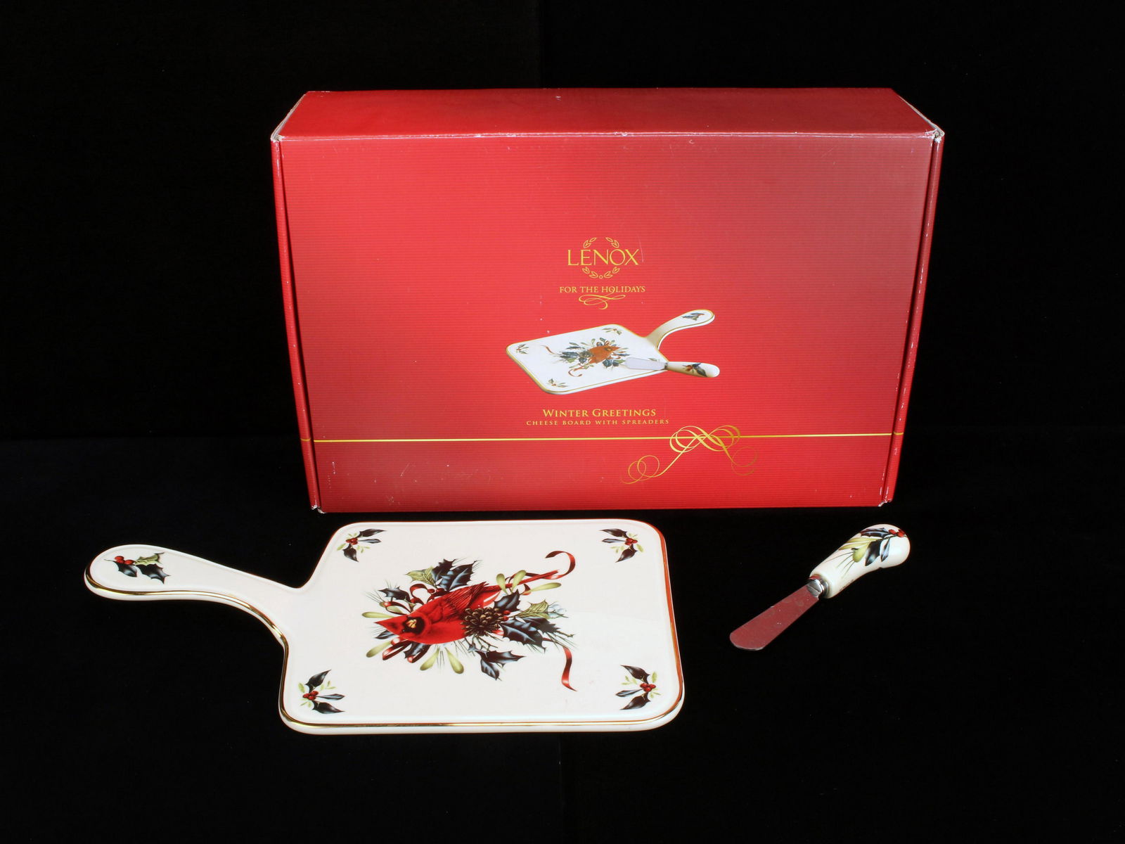LENOX WINTER GREETINGS CHEESE BOARD W SPREADER IN BOX (1 of 7)