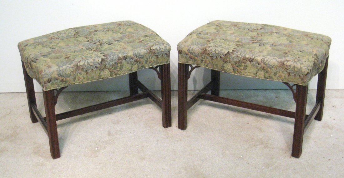 A Pair Of Foot Stools: In the Chippendale style and with upholstery Shipping: We are unable to ship this item. Please contact our local UPS Store, store1152@theupsstore.com, for a quote. Please be sure and include your ship