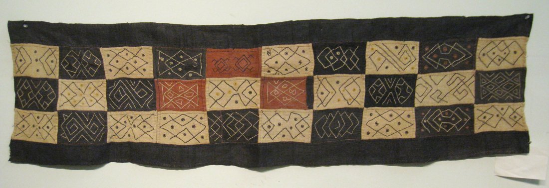 African Kouba Tribe Textile: From Zaire, Central Africa, measuring 17" X 60". Shipping: We are able to pack and ship this item to an address in the United States for $25.00 via USPS Priority Mail. Tracking information will be sen