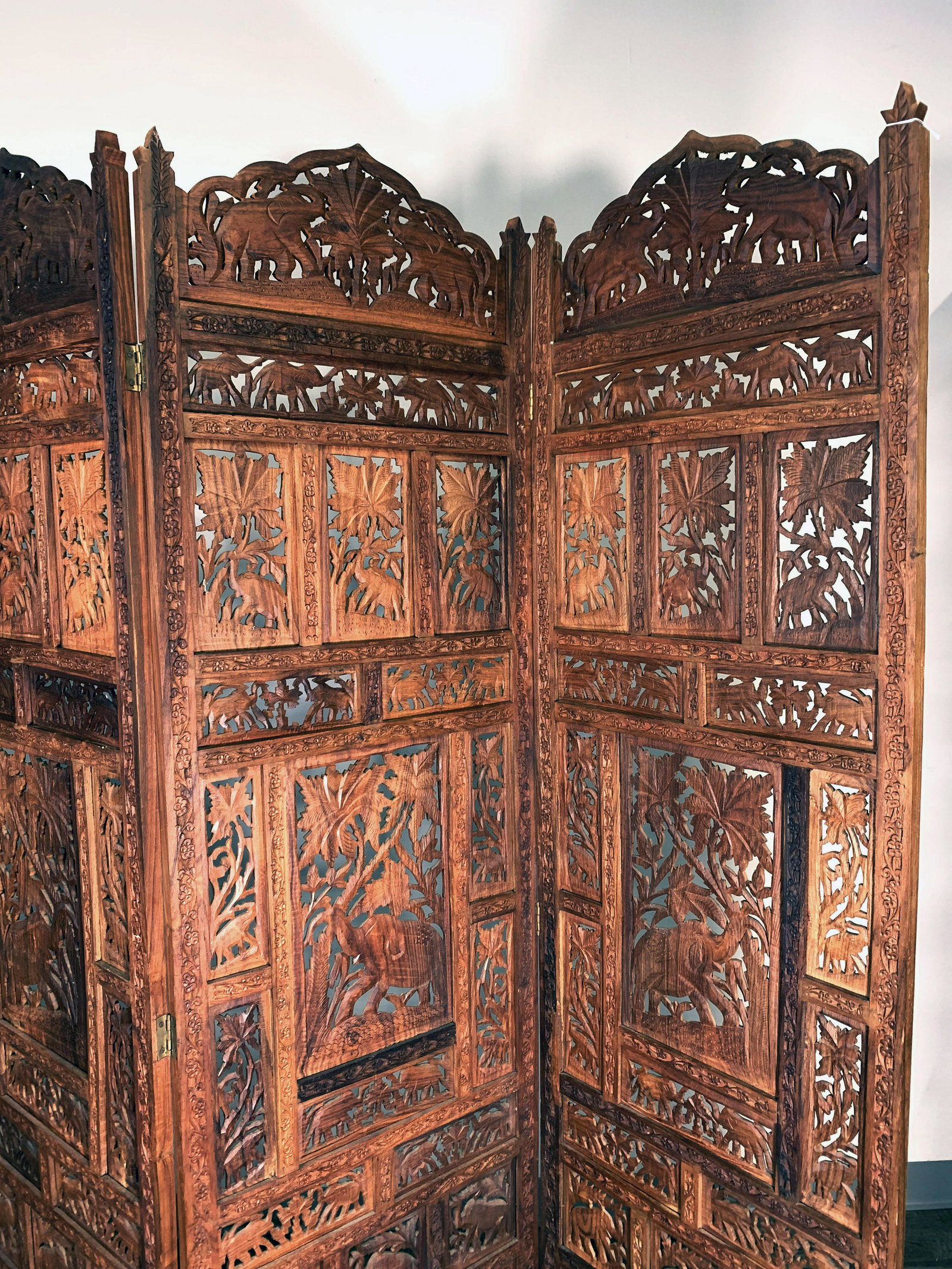 CARVED ELEPHANT FLOOR SCREEN (1 of 4)