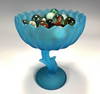 BLUE GLASS COMPOTE & MARBLES