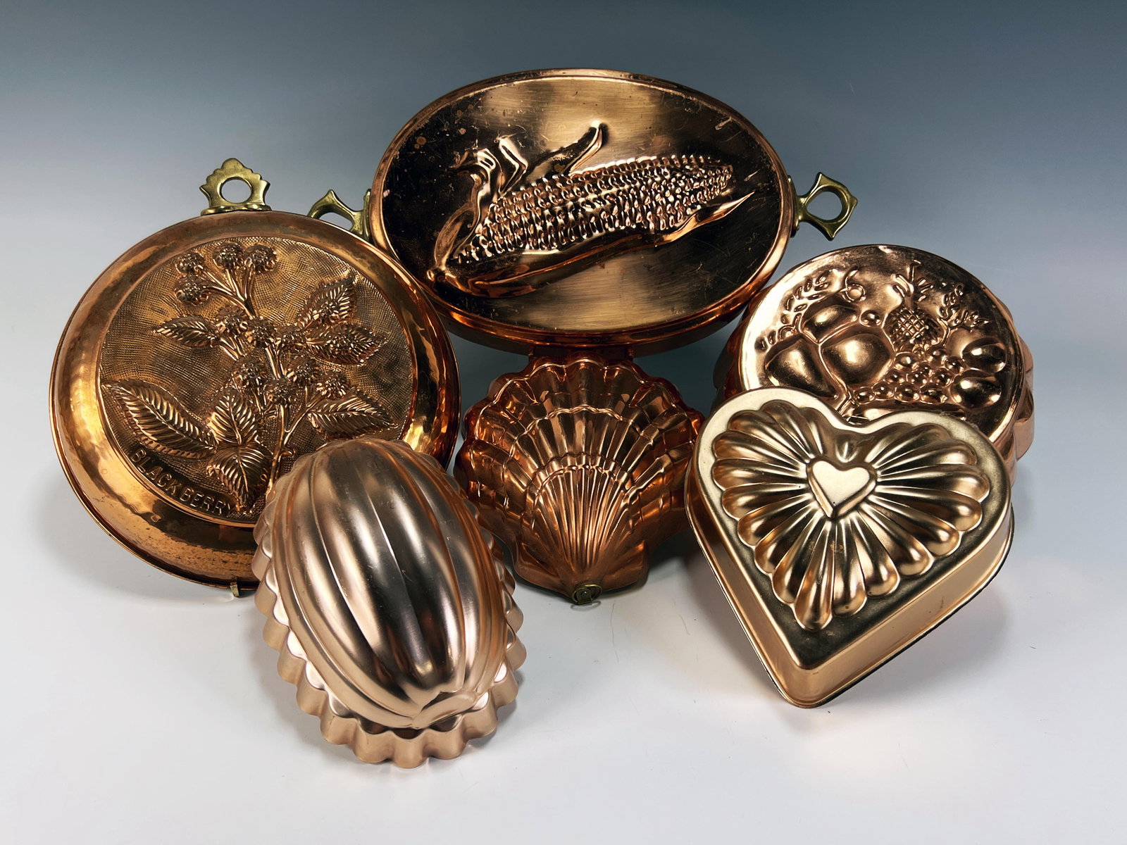 SIX VINTAGE COPPER MOLDS (1 of 2)